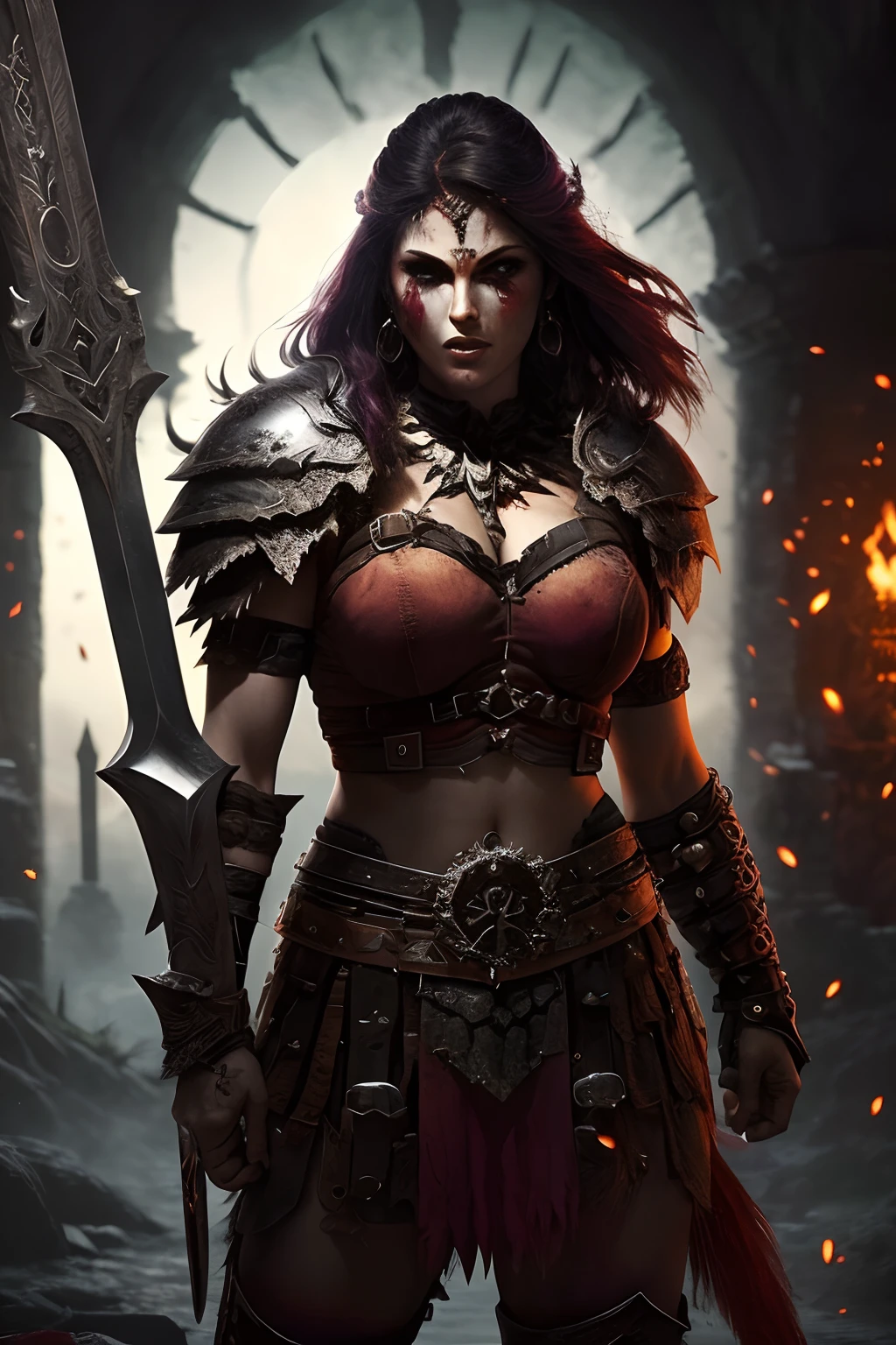(papel de parede 8k extremamente detalhado), An average photo of a female warrior berserker necromancer, intrincado, alto detalhe, Dramatic