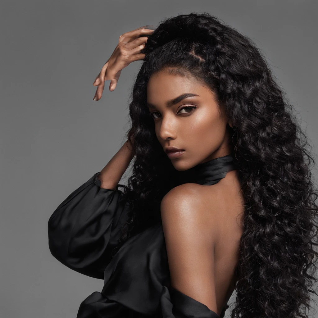 uma jovem mulher negra, cabelo longo loiro, Cabelos ao vento