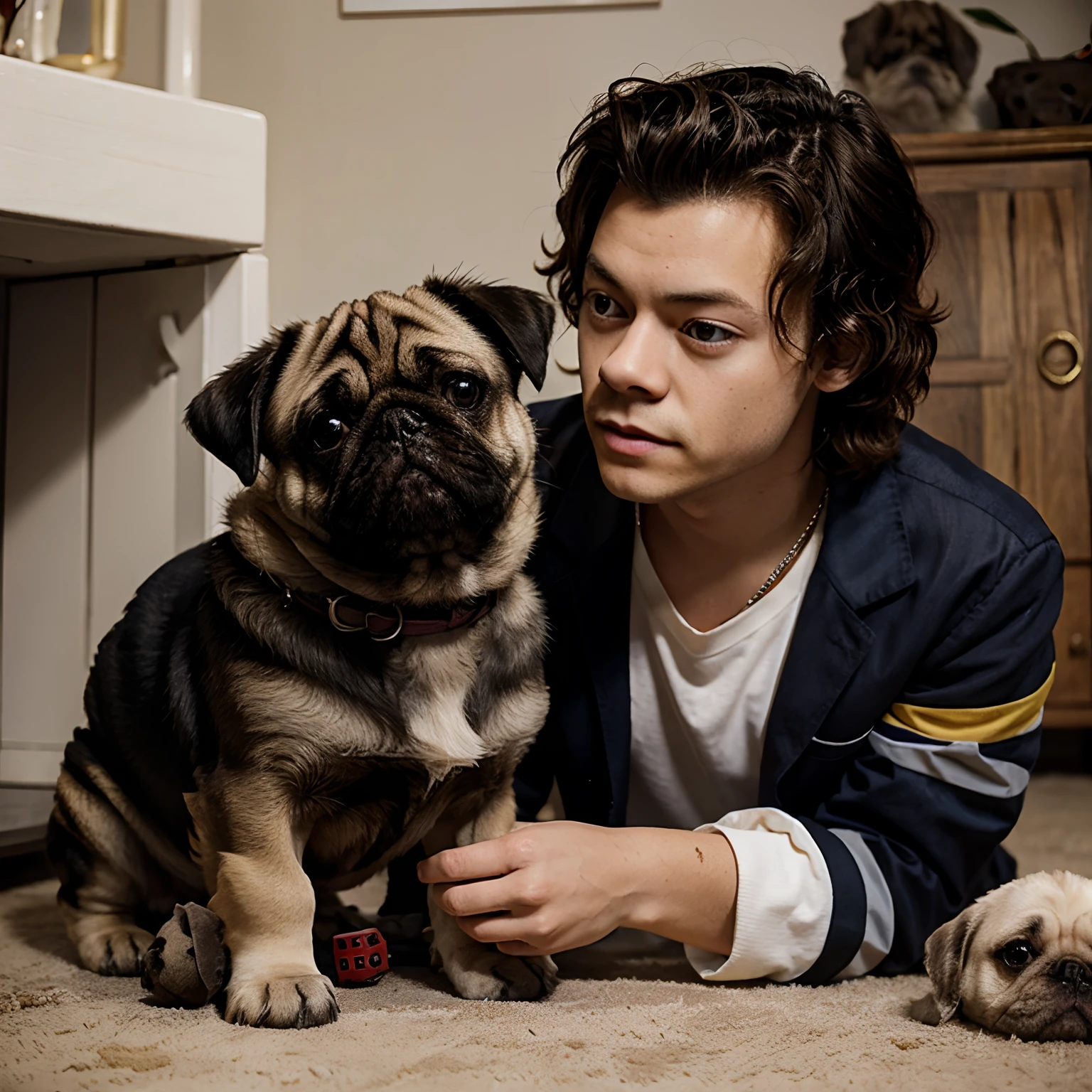 harry styles playing with pug dogs