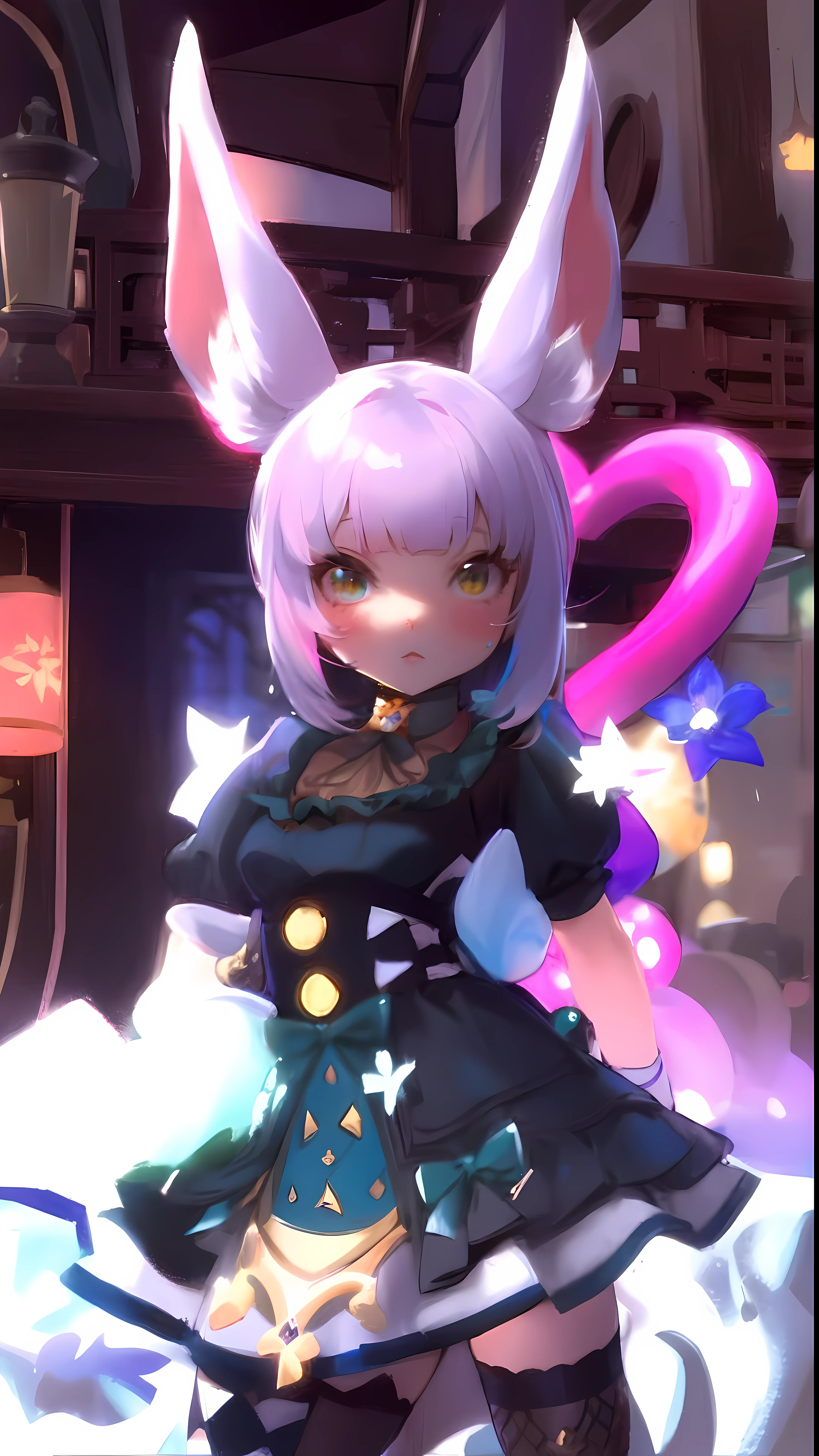 masterpiece:1.2, best quality, detailed and beautiful, a close up of a person in a costume with a bunny ear, lalafell, pink twintail hair and cyan eyes, ayaka game genshin impact, masuimi max, blade and soul, from guild wars, nekomimi, li, cute character, female furry mini cute style, maplestory mouse, close up character