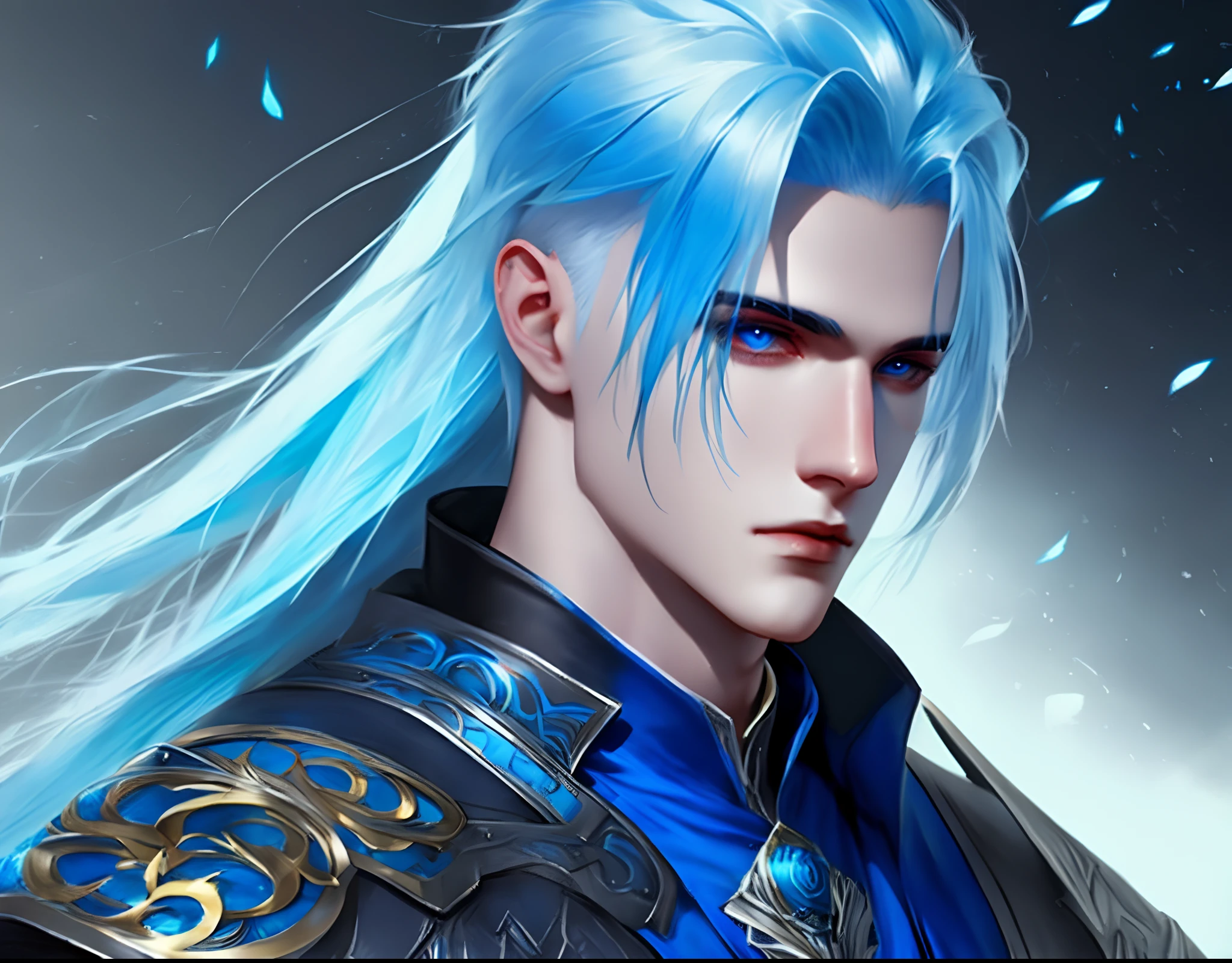 Male aasimar blue skin blue hair