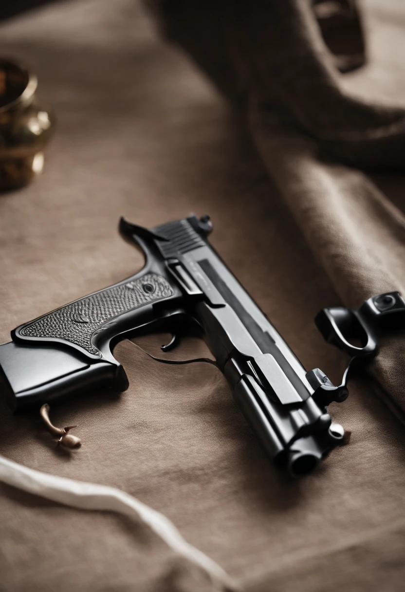 No centro da capa, A stylized depiction of a paintbrush and a gun, entwined, simbolizando a dualidade entre a arte de Elena e o mundo perigoso de Marco.
Around the interlaced elements, pequenas gotas de "sangue" estilizadas, sugerindo a complexidade da trama.
Subtitle (Opcional): If there is a subtitle, It could be positioned below the main heading, em uma fonte mais simples e menor.

Nome do Autor: The author's name in a clean, readable font, posicionado na parte inferior da capa, provavelmente em uma cor neutra, como branco ou cinza claro.

Connecting Element (Opcional): A small graphic detail, como uma fina linha que percorre a capa, Connecting the Different Symbolic Elements.