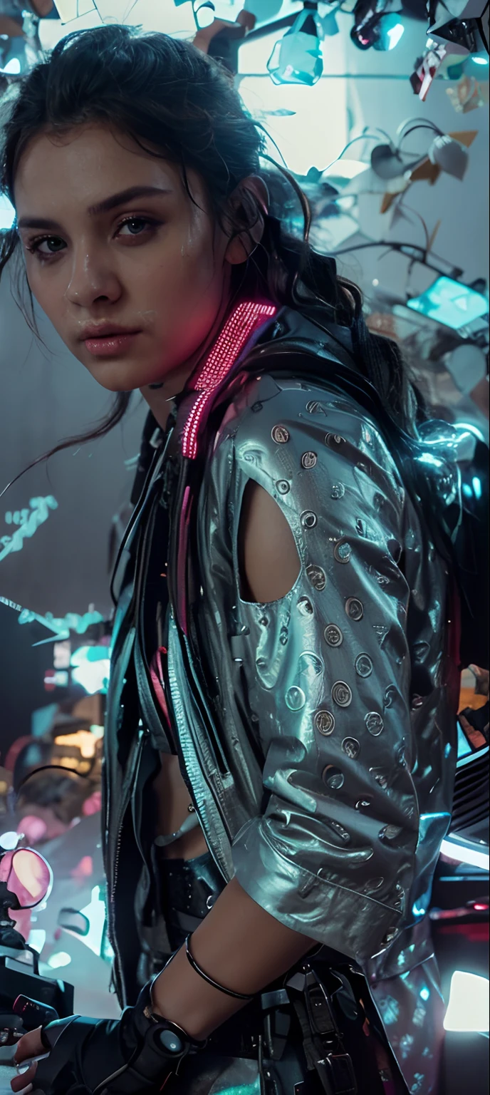 Change background cyberpunk handsome girl, realistic face, 8k, ultra realistic,
