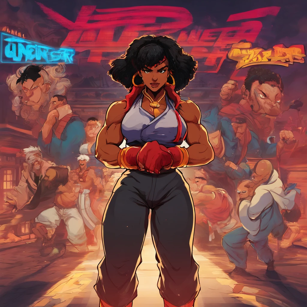 getting punched by someone, black woman, inside collage boxing stadium, boxing ring, black eyes, detailed Mohawk Cornrow Braids hair, angry expression, wearing a black sports bra, red boxing shorts, red boxing gloves, comic book style, flat shaded, prominent comic book outline linework