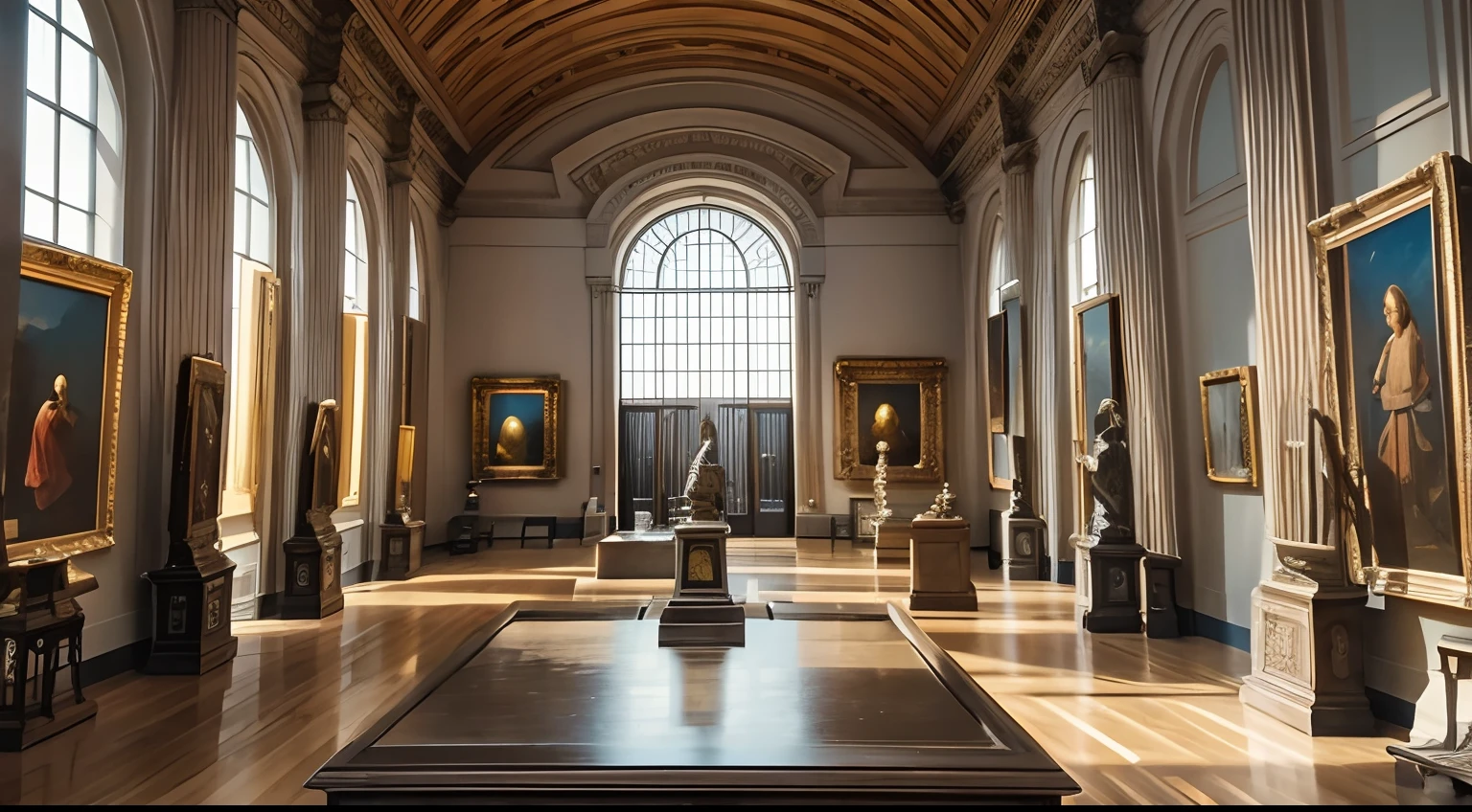 /imagine "an amazing view of a museum contains antiques,arts and paintings