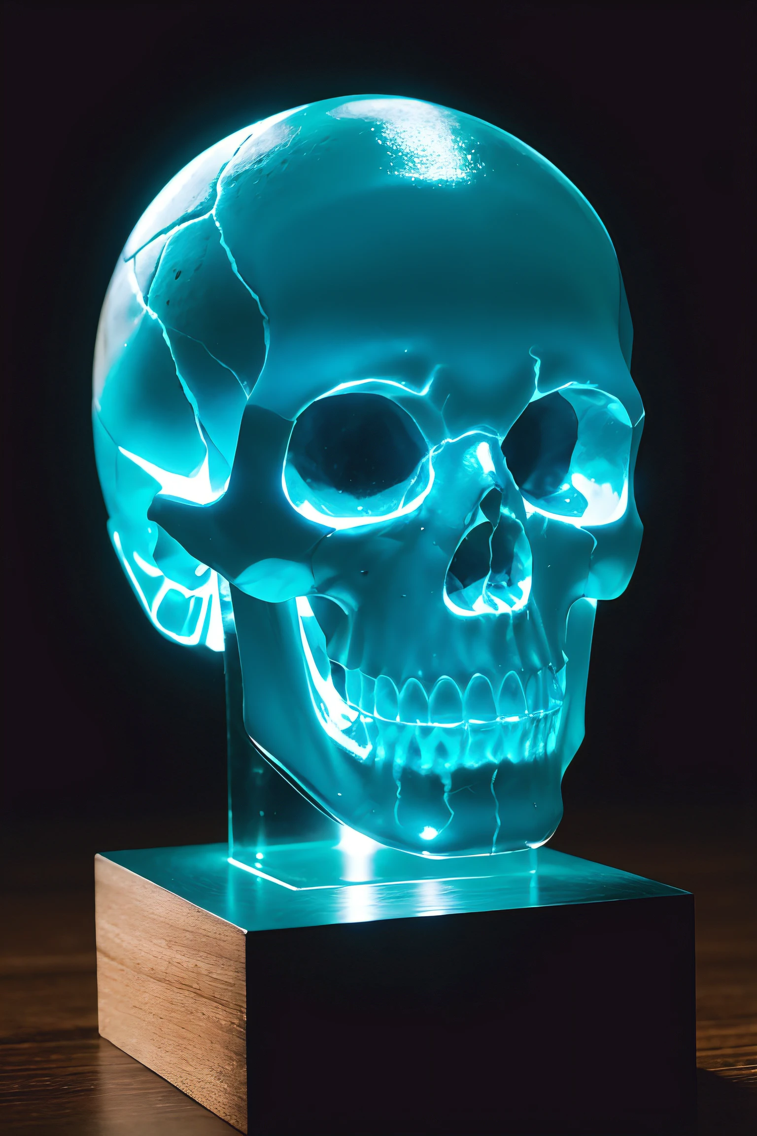 1 crystal skull, skull, close-up, fantasy, mysterious, glow, carving, aesthetics