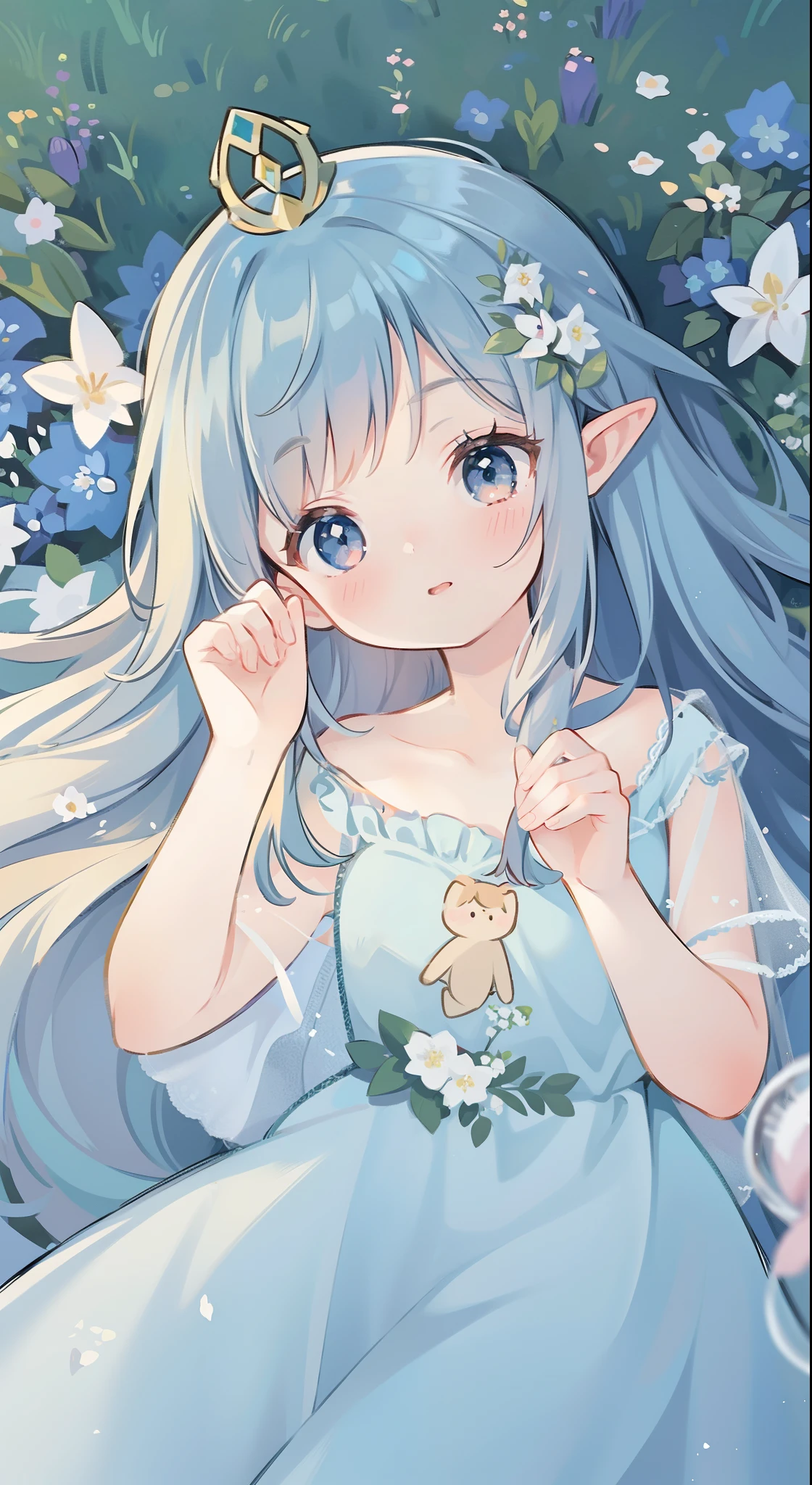 high high quality，masterpiece，Delicate facial features，Delicate hair，Delicate eyes，Delicate hair，animemanga girl，deer antlers，Black color hair，florals, Dreamy style, Fantastic flower garden，fantasy style clothing,Romantic dress,  beautiful and elegant elf queen, a beautiful fantasy empress, Fantasy art style, ((a beautiful fantasy empress)), Anime fantasy illustration, high priestess, fey queen of the summer forest, anime art nouveau, goddess of the forest, portrait of an elf queen, A beautiful artwork illustration，8K high quality detailed art（Delicate facial portrayal）（Fine hair depiction）（highest  quality）（Master masterpieces）（High degree of completion）（a sense of atmosphere）8k wallpaper，tmasterpiece，Best quality at best，ultra - detailed