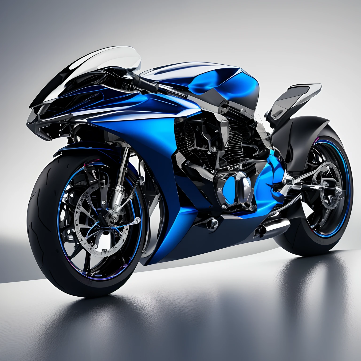 finest image, (8k, RAW photo, realistic), a streamlined motorcycle of the future, crafted with chrome-plated mirror-finish iridescent metal parts and faceted cut and round brilliant cut iridescent jewelry parts, blurry background black iridescent light particles, fine water droplets, detailed and delicate depiction, professional lighting, 3d render digital art