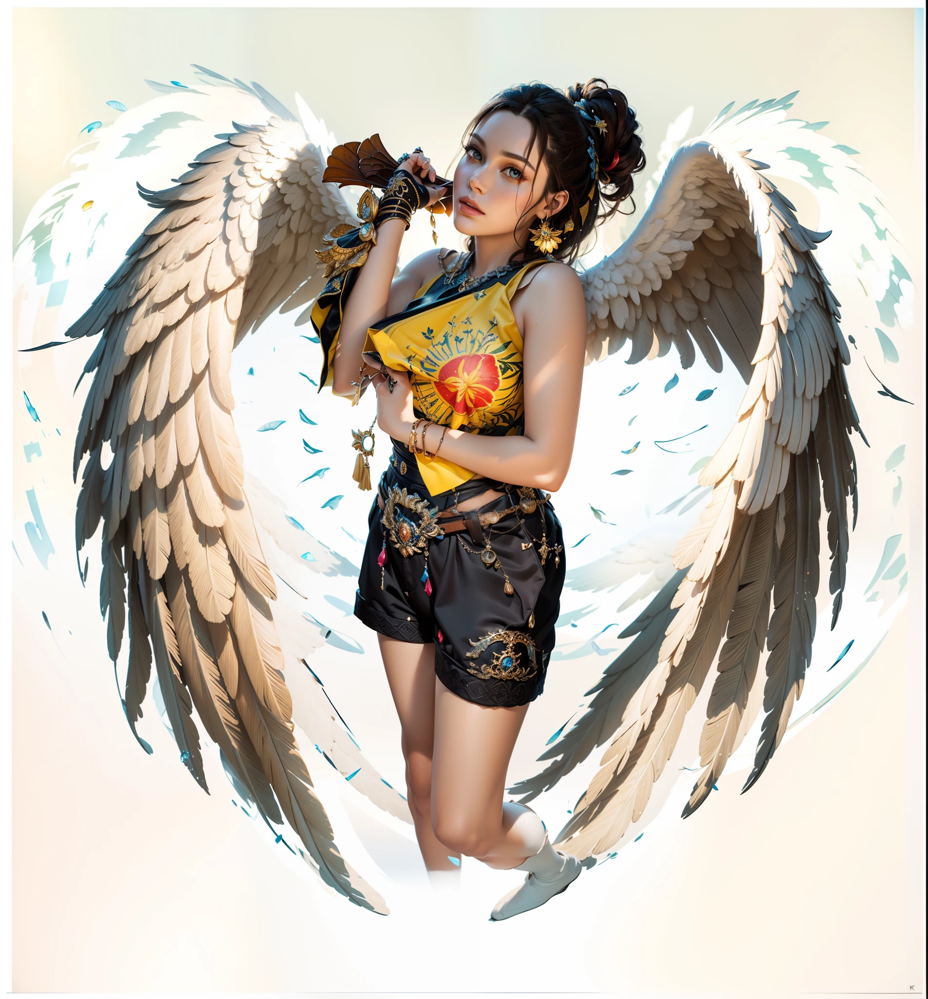 angel wings, angelic wings, remove cut from wings,picture quality (best quality, 4k, 8k, highres, masterpiece:1.2), ultra-detailed, photo-realistic (1.37), materials (illustration, oil painting, 3D rendering, photography), additional details, art style (portraits, fantasy), vibrant colors, soft lighting