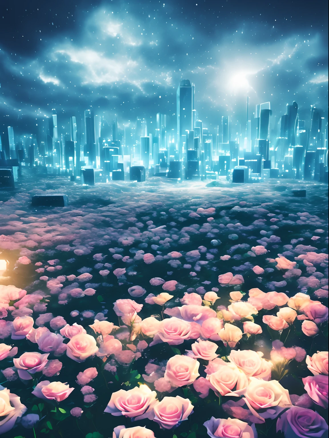 (best quality, master part:1.2), Foco suave, Aquarela gradiente brilhante, sonhador, fundo branco, Melancholic Field of Roses, Photorealistic Cosmic Sky, artistic, psicodelic, Chuva incandescente, Um globo de neve em cima de uma torre, tons de roxo
