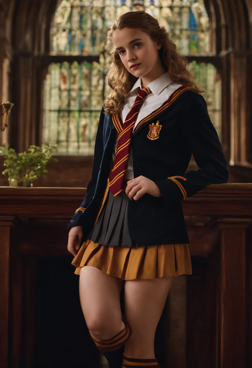 Hermoine Grainger, hogwarts school uniform, short skirt, panties showing
