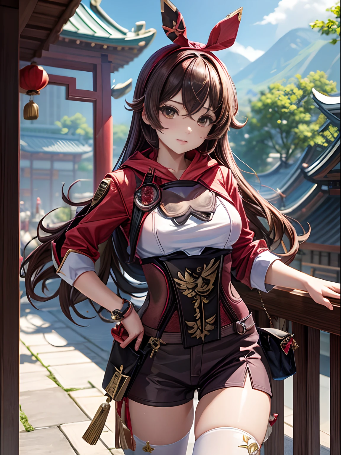 FULL ANATOMY、masterpiece、top-quality,ultra-detailliert、girl with、full body Esbian、Chinese-style building、Genshin character