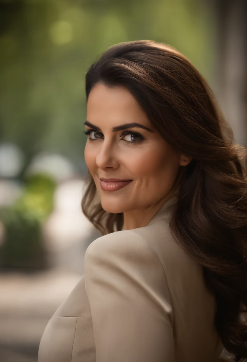 Realistic portrait of middle-aged business professional, 110 libras de peso, profissionalmente vestido com terno e gravata, alta qualidade, highest resolution, straighter appearance, profissional, belos olhos detalhados ligeiramente acastanhados, beautiful detailed lips, barba curta, cabelos curtos grisalhos;, kind expression, sorriso quente, olhar diferenciado, Equal Illumination, cores suaves, Medium Canvas, textura ultra-detalhada,master part:1.2