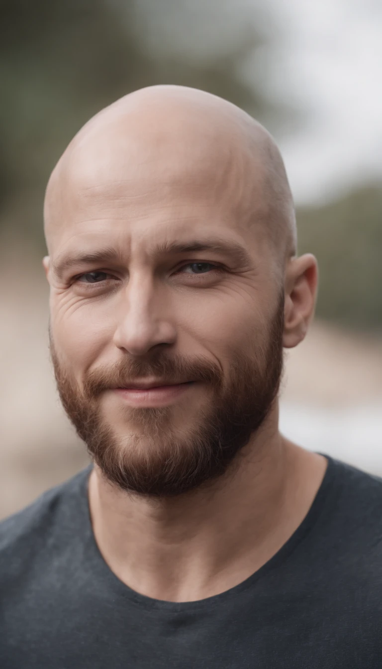 ( 8K, awardwinning, Best Quality), High Definition, Super Detail, high detailing, Anatomically correct, Perfect illustration, white man, 32 years old, six feet, bald, sunglasses, brown garibaldi beard, muscular, fat, laughing