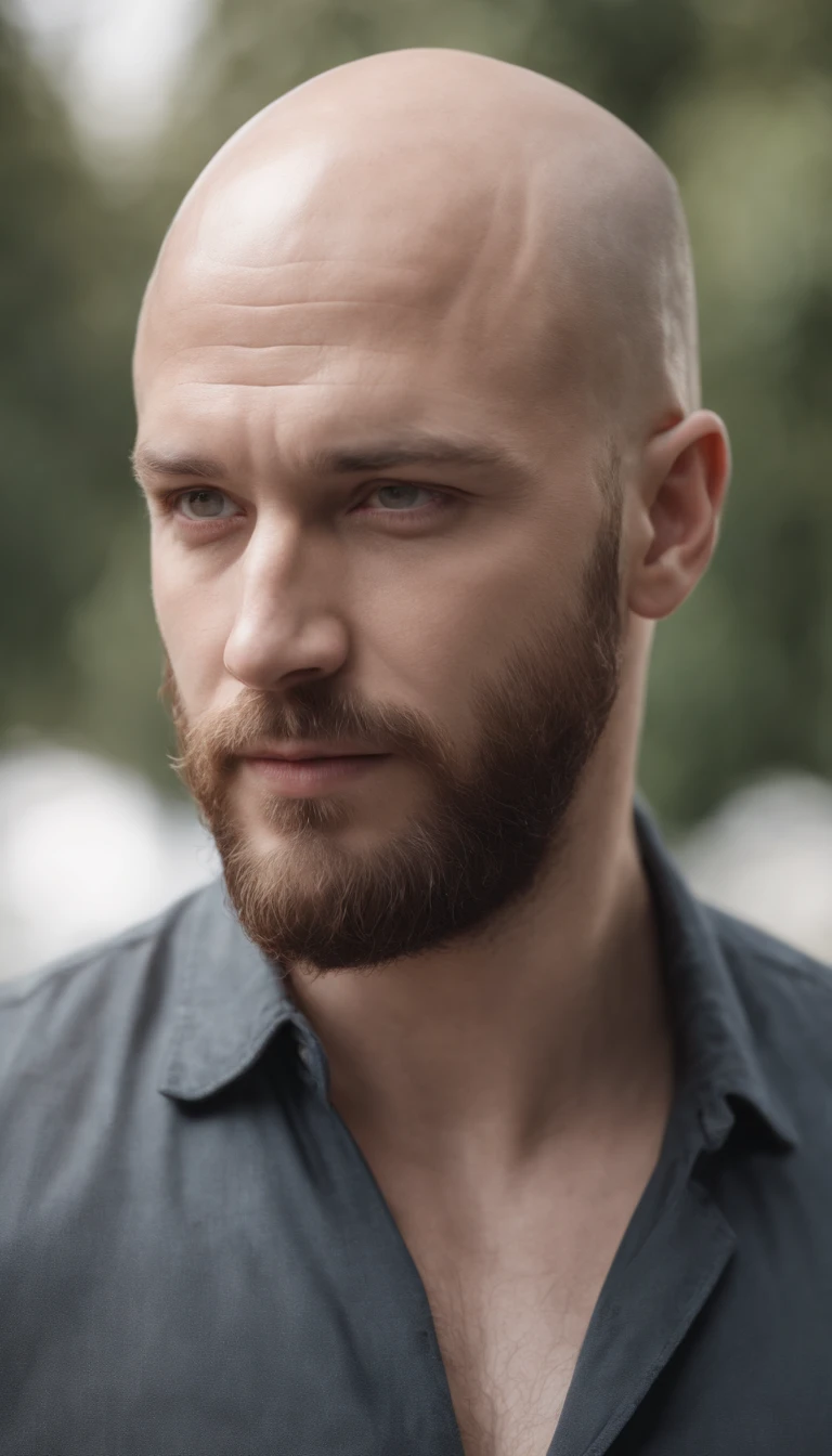 ( 8K, awardwinning, Best Quality), High Definition, Super Detail, high detailing, Anatomically correct, Perfect illustration, white man, 32 years old, six feet, bald, sunglasses, muscular, fat, brown garibaldi beard