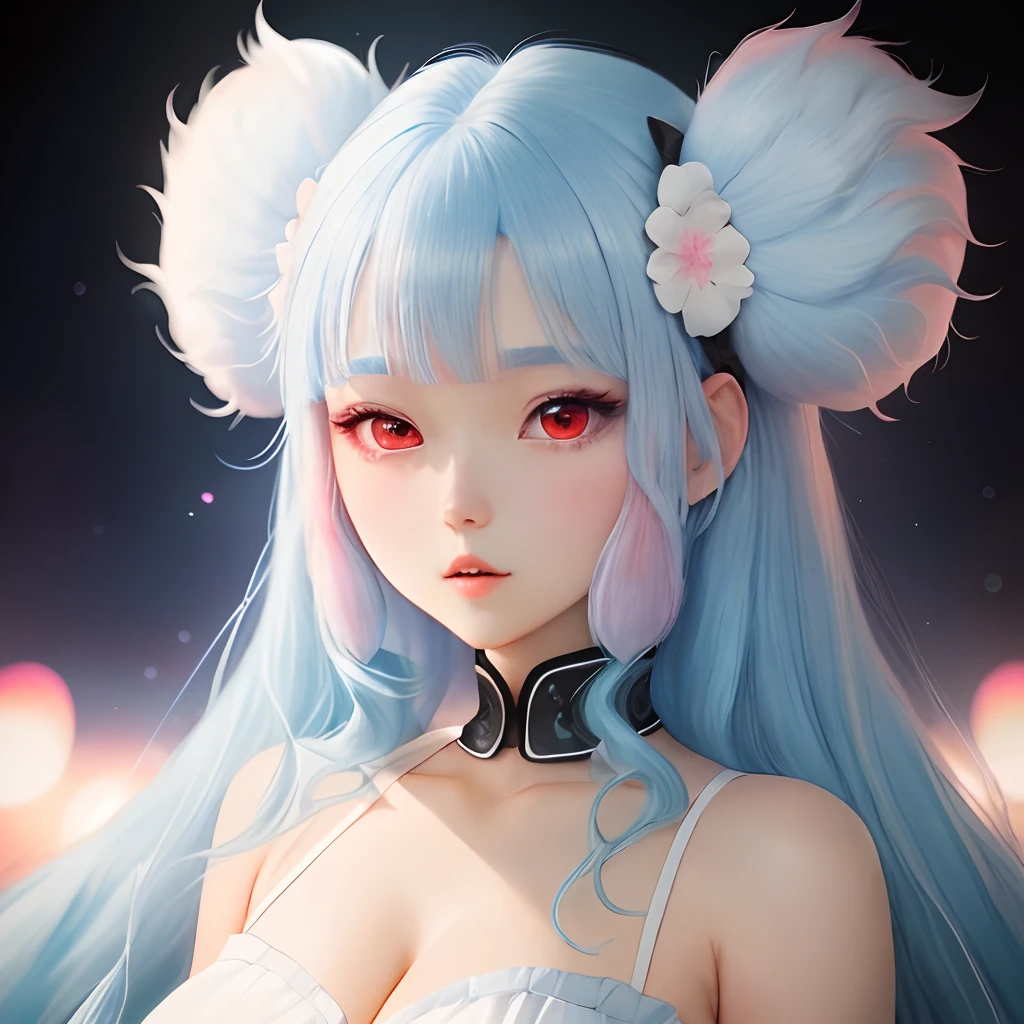 Girl, ice blue hair and there's a White tufts, pink red eyes, oshi no ko anime, 158cm tall