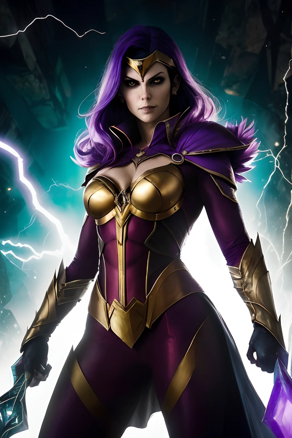 (papel de parede 8k extremamente detalhado), An average necromancer photo of a corrupted superheroine, intrincado, alto detalhe, Dramatic