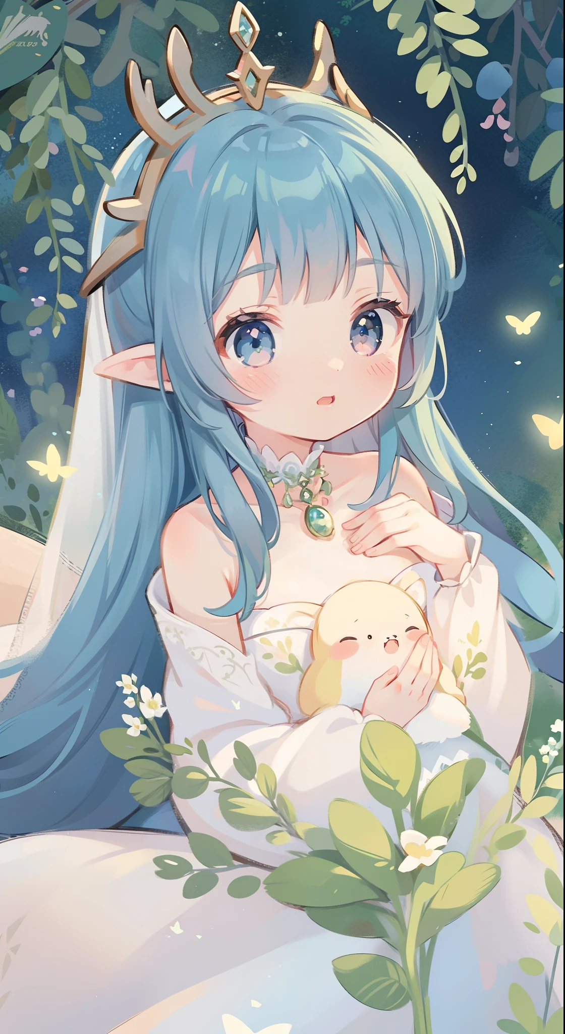 high high quality,masterpiece,Delicate facial features,Delicate hair,Delicate eyes,Delicate hair,animemanga girl,deer antlers,Black color hair,florals, Dreamy style, Fantastic flower garden,fantasy style clothing,Romantic dress, beautiful and elegant elf queen, a beautiful fantasy empress, Fantasy art style, ((a beautiful fantasy empress)), Anime fantasy illustration, high priestess, fey queen of the summer forest, anime art nouveau, goddess of the forest, portrait of an elf queen, A beautiful artwork illustration,8K high quality detailed art(Delicate facial portrayal)(Fine hair depiction)(highest quality)(Master masterpieces)(High degree of completion)(a sense of atmosphere)8k wallpaper,tmasterpiece,Best quality at best,ultra - detailed