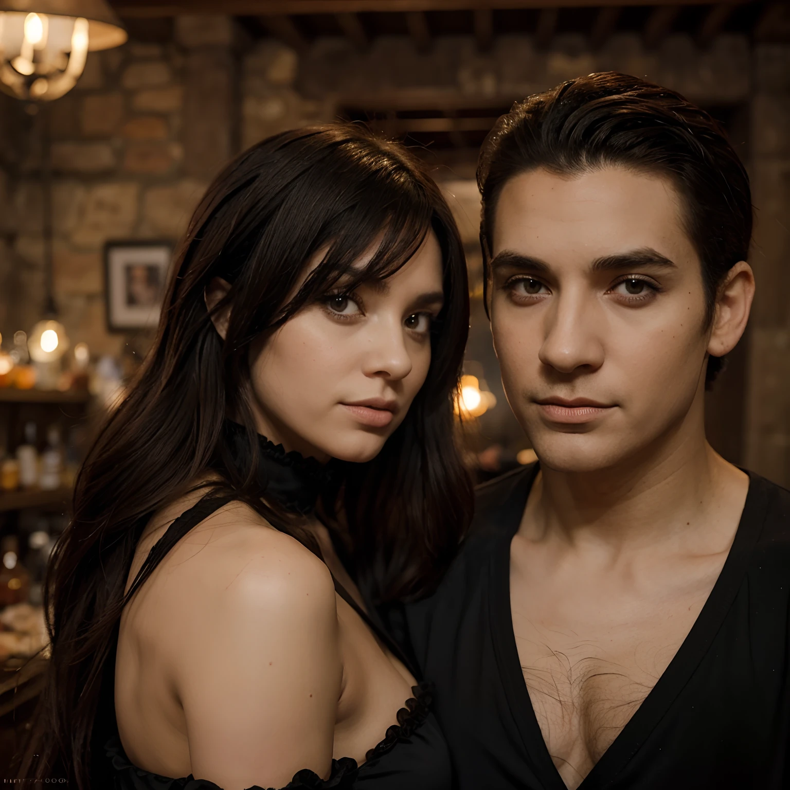 La mejor calidad, realista. The couple in the photo is celebrating haloween. Ilyan, El hombre es alto y guapo, con facciones cinceladas y penetrantes ojos negros, Tiene hombros anchos. Lleva un cosplay de ghost de call of duty. La mujer es igualmente impresionante con rasgos suaves y trazos delicados. Su cabello es largo y rojo que cae elegantemente alrededor de su rostro. Lleva un cosplay de ghostface y vestido negro. Juntos, el fondo es negro