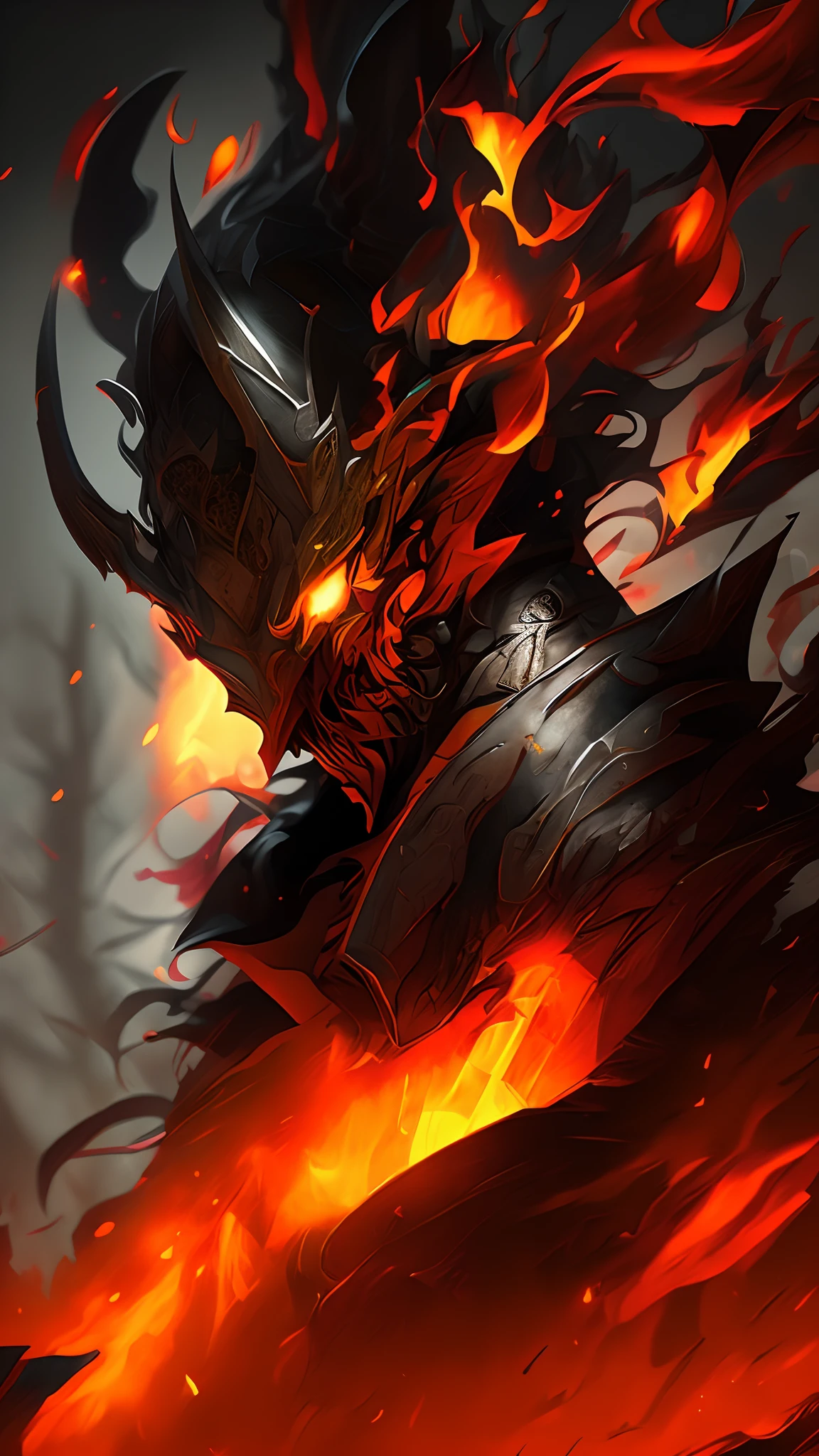 Epic fantasy art style, painted in the style arcane, Anime art wallpaper 4 K, Anime art wallpaper 4k, league of legend, Epic fantasy digital art style, Skeleton Demon,high render,Spit out orange-red flames from the mouth,Wrapped in a powerful set of armor. The metal plate is decorated with an intricate design,Reminiscent of a flickering flame licked on the surface.