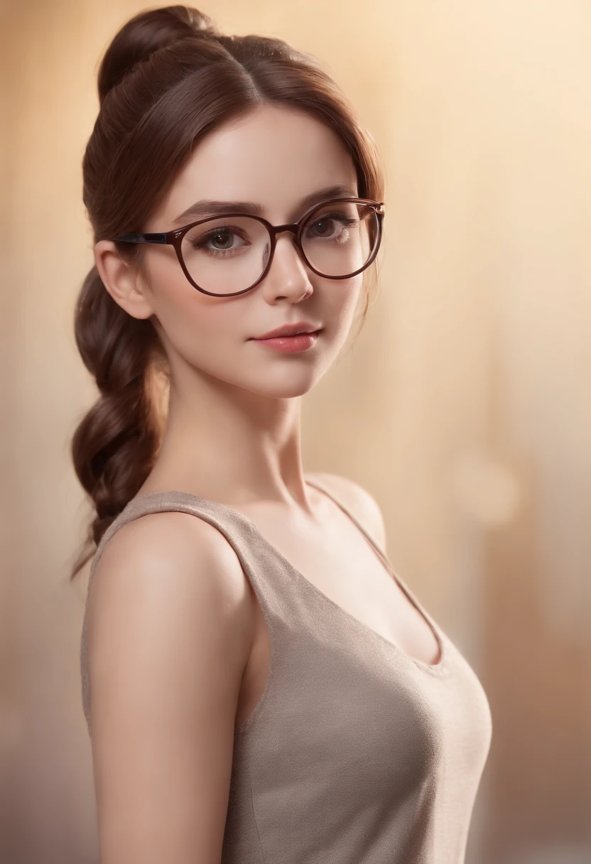 cartoon girl style full body ,Brown hair with a ponytail , Wear glasses, Different angles, Character sheets