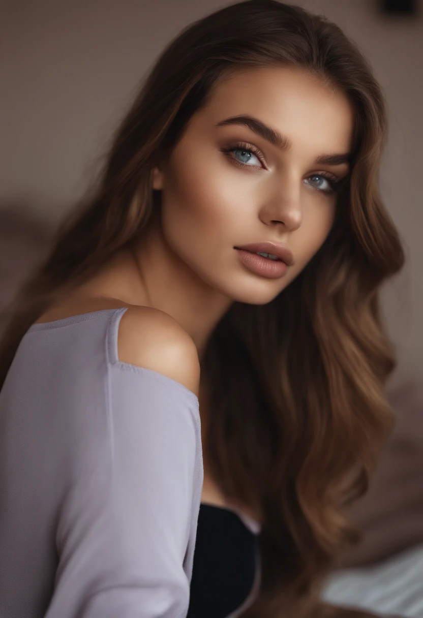17 Year Old Woman With Black Clothes Black Pantyhose, fille sexy aux yeux bruns, Portrait Sophie Mudd, cheveux bruns et grands yeux, of a young woman, Yeux de chambre, Violet Myers, sans maquillage, maquillage naturel, looking straight at camera, Visage avec Artgram, Maquillage subtil, Superbe photo du corps entier, dans la chambre, clivage, Tir du corps entier debout, 8K HD,