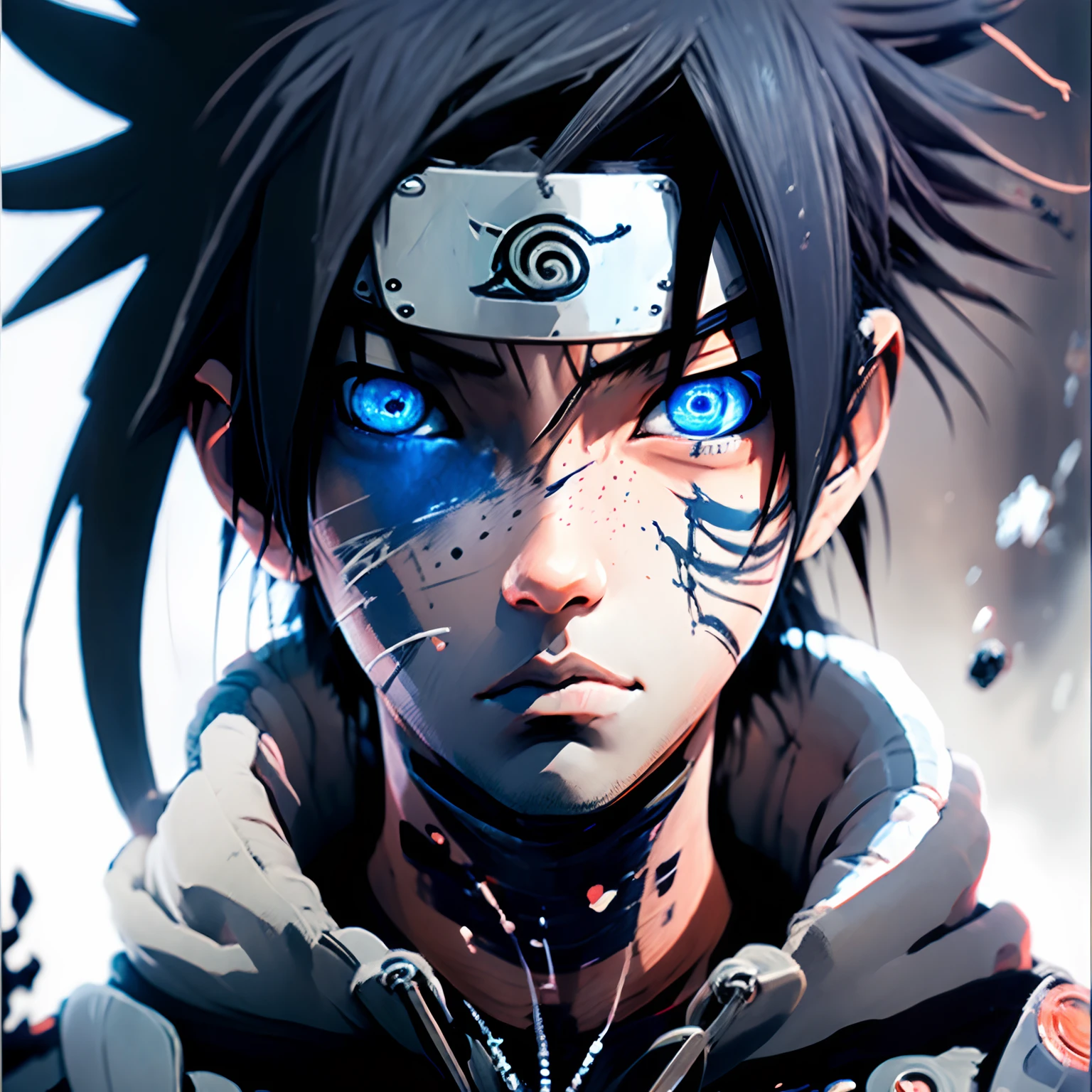 Naruto Uchiha in the hood, Black hair, blue eyes