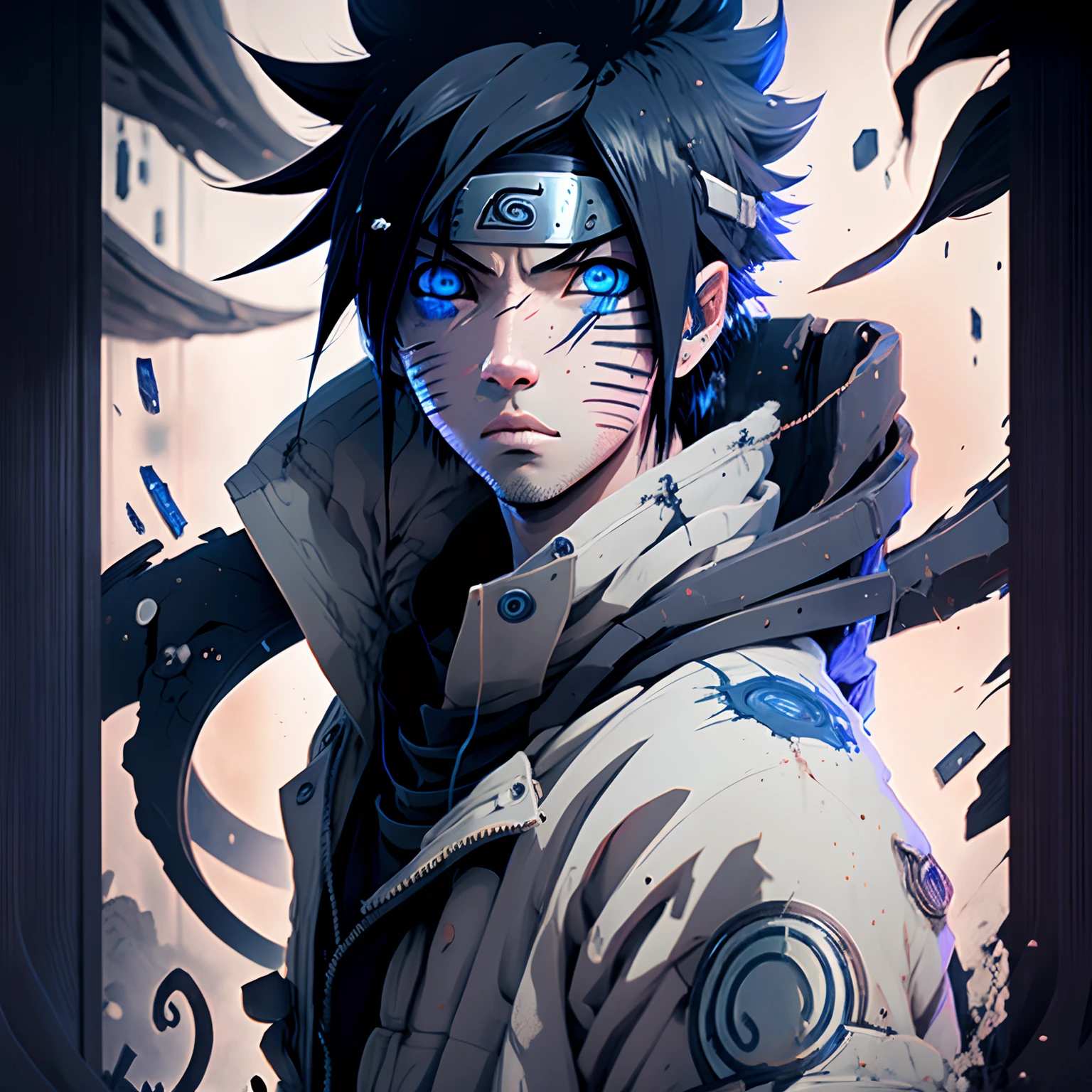 Naruto Uchiha in the hood, Black hair, blue eyes