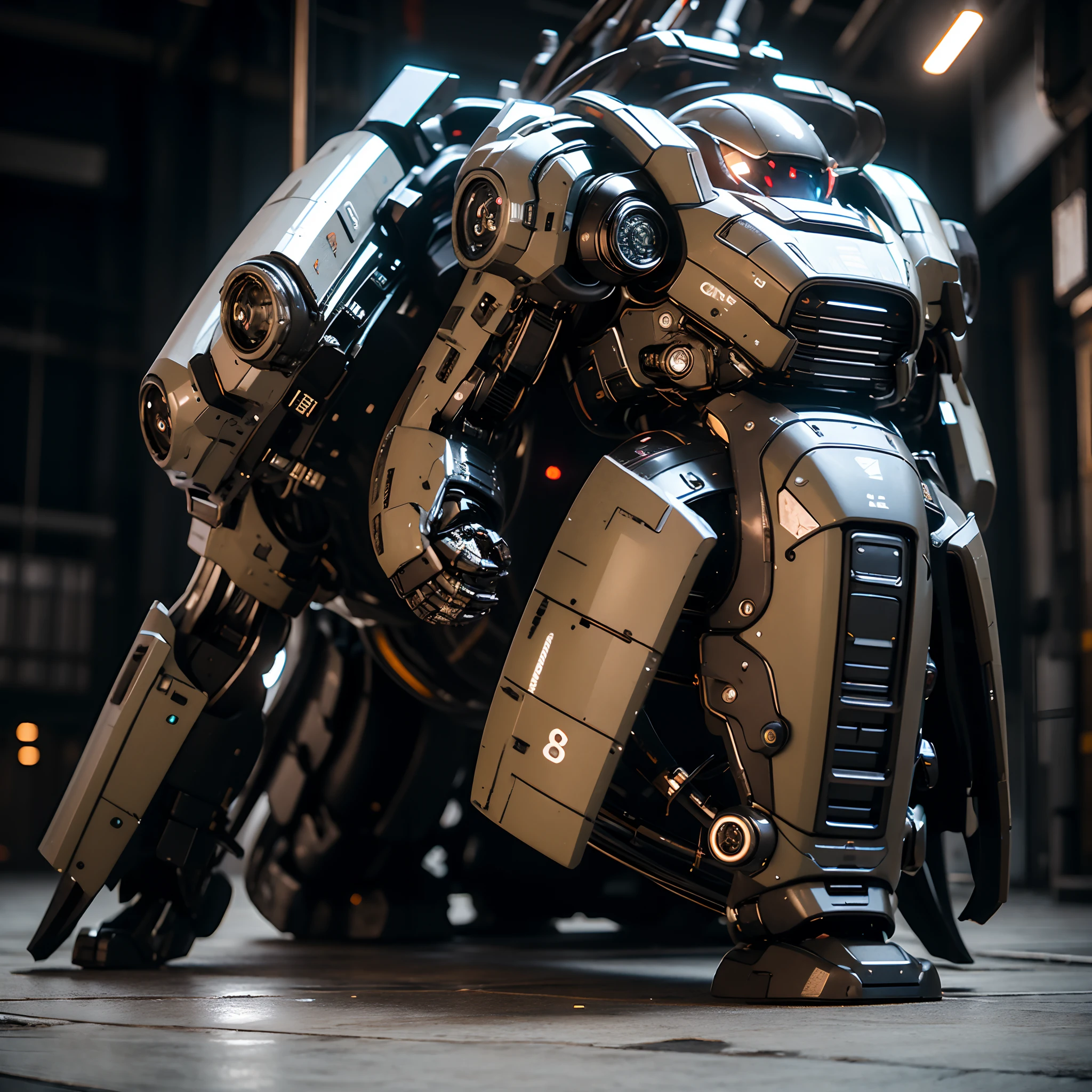 Mecha full body，The effect is beautiful，tmasterpiece，best qualtiy，Ultra high quality，absurd details，Best light，Best shadow，Sharp images，A detailed，extremely detaile，A high resolution，8K，4K，hyper HD，Detailed mechanics，Dark style，Complex outer armor