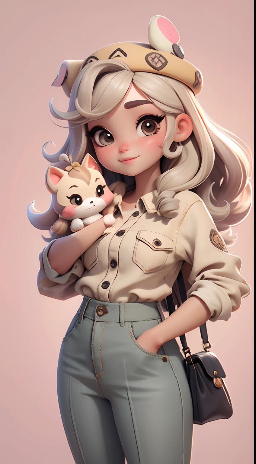 Create a series of cute cute baby chibi style dolls with a cute safari theme, each with lots of detail and in an 8K resolution. All dolls should follow the same solid background pattern and be complete in the image, mostrando o (corpo inteiro, incluindo as pernas: 1.5)
Boneca Mini Safari: Chame-a de Marina. Ela deve ter cabelo pequeno em tom preto marrom. Seus olhos devem ser grandes e expressivos, with long eyelashes and rosy cheeks. Sorriso delicado e branco. Marina deve estar vestida com uma jaqueta, Camiseta, pants and an ornate safari hat. She must hold safari accessories. Certifique-se de adicionar detalhes nas roupas, such as buttons and pockets, sapato bonito
Certifique-se de adicionar sombras, texturas e detalhes nos cabelos, roupas, Safari utensils, to make them even more adorable and charming.
