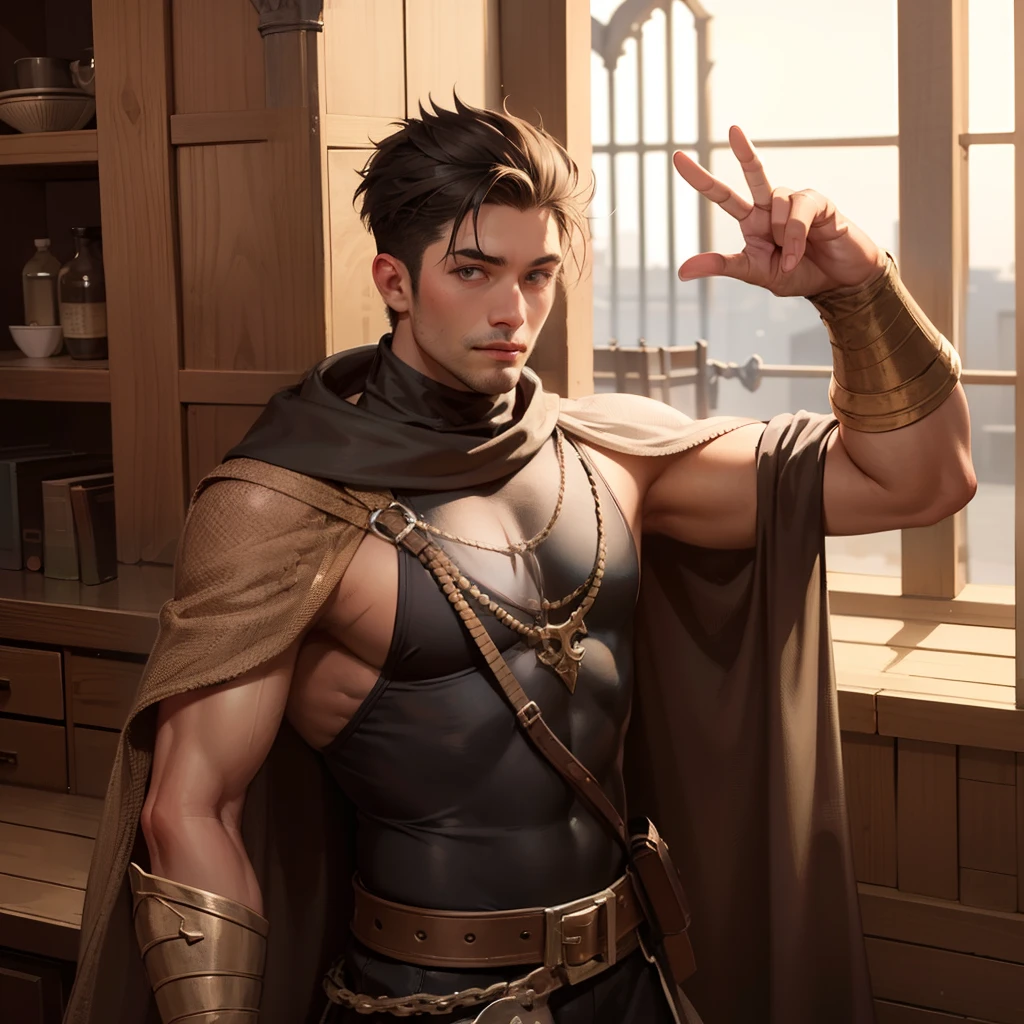 Male human dungeons and dragon character who is partly a mummy