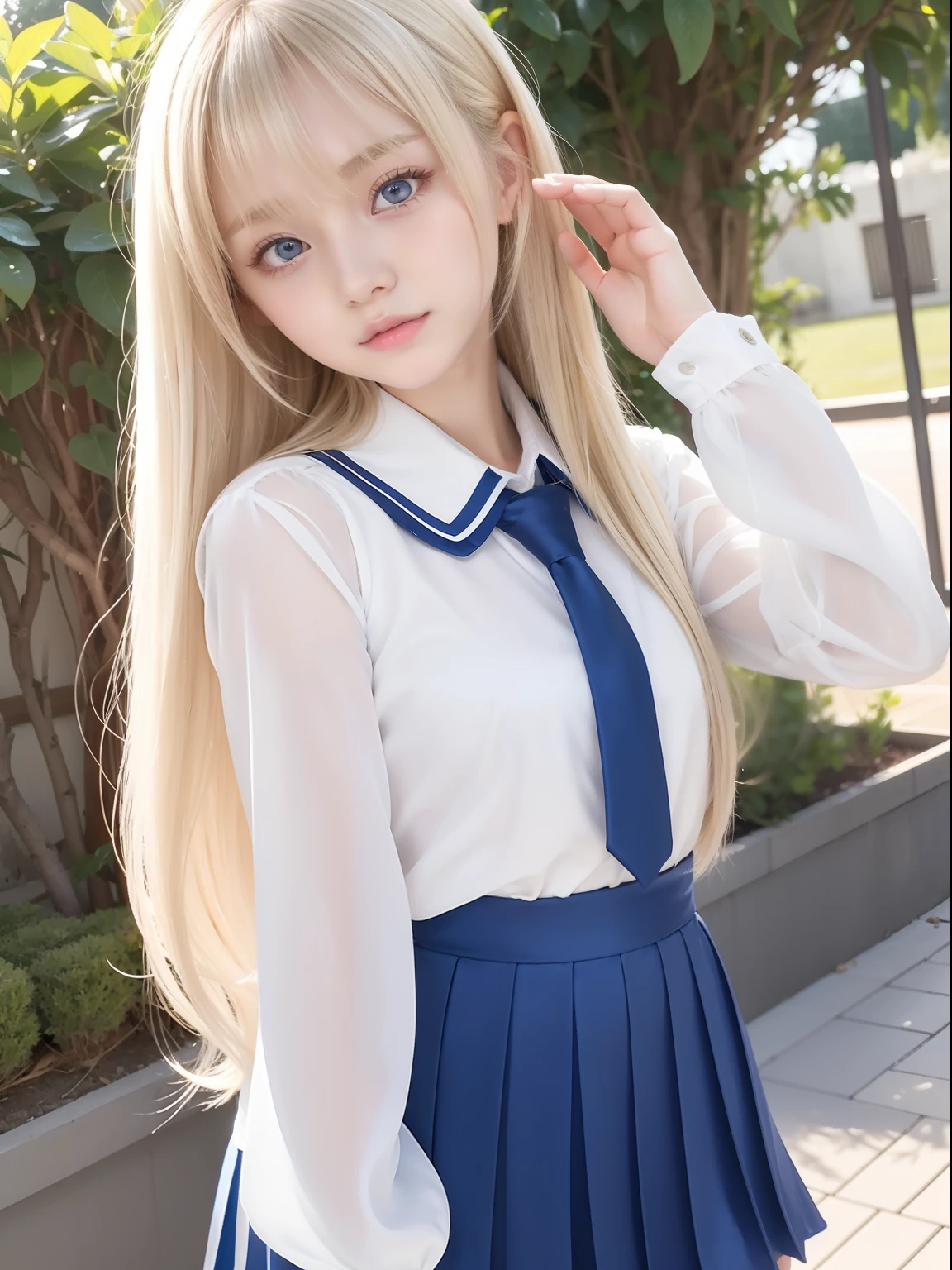 Sexy 17 year old girl with shiny blonde silky hair dazzling、Cute sexy little beautiful face with shiny hair dancing in front of beautiful cute face、long silky bangs covering the eyes、beautiful pale light blue big eyes、 Straight silky hair with super long hair that hides the face、Sexy cute young woman、School Uniforms、Small face beauty、Pure white and beautiful shiny skin、