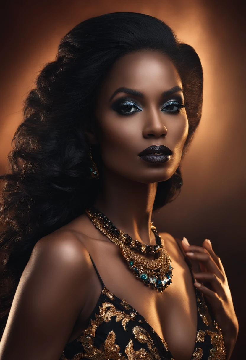 femme puissante, Femme de 31 ans, longs cheveux noirs, visage grave, sparkle in the eye, executive, Well-dressed woman, pagne, Femme noire, yeux bruns