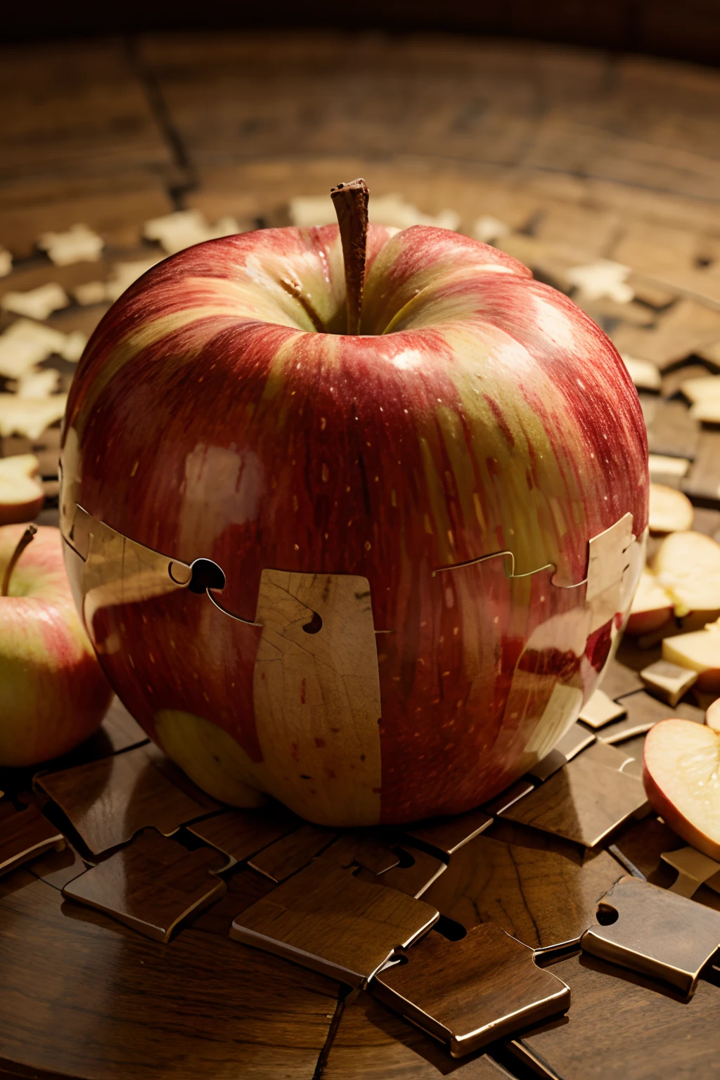 An apple picture is drawn in a jigsaw puzzle with only vertical