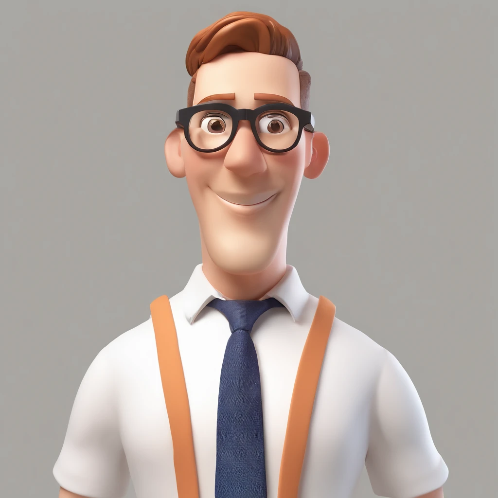 Man in glasses, cartoon, entrepreneur, Homem, 8k, fundo branco, 35 mm, fundo branco, Solid background color, profesional lighting, maximum quality, detalhes perfeitos