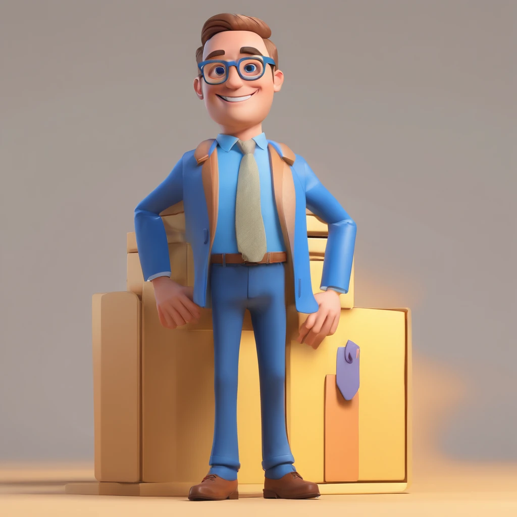 Man in glasses, cartoon, entrepreneur, Homem, 8k, fundo branco, 35 mm, fundo branco, Solid background color, profesional lighting, maximum quality, detalhes perfeitos