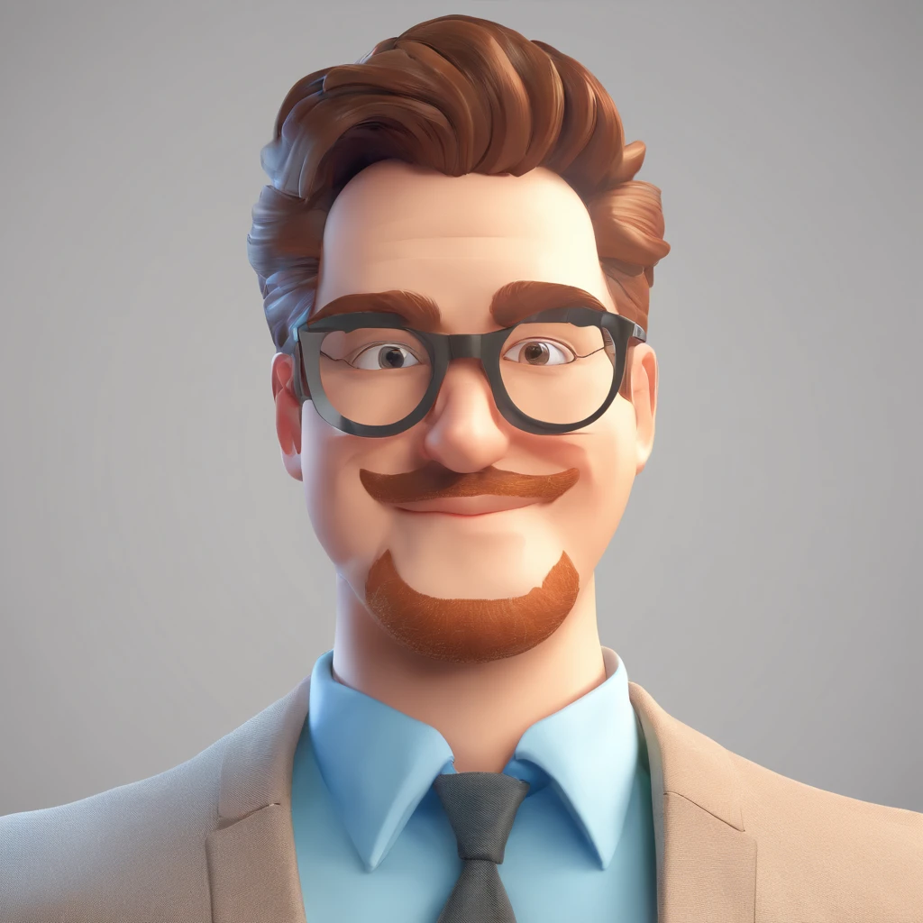Man in glasses, cartoon, entrepreneur, Homem, 8k, fundo branco, 35 mm, fundo branco, Solid background color, profesional lighting, maximum quality, detalhes perfeitos