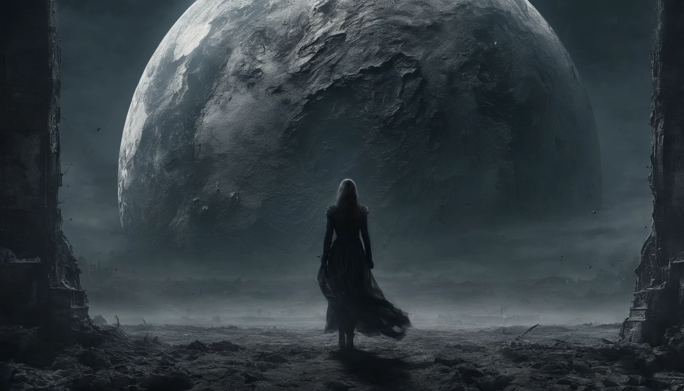 masterpiece,top-quality,hight resolution,.Detailed lunar surface,On the ground of the moon,One girl on the moon,(A large and beautiful earth that emerges in detail:1.4),ultra-detailliert,Blue Earth,weightless,distortion,The Looming Earth,Between the other world and this world,The Great Explosion of the Galaxy,((((conflict)))),(((destruction)))