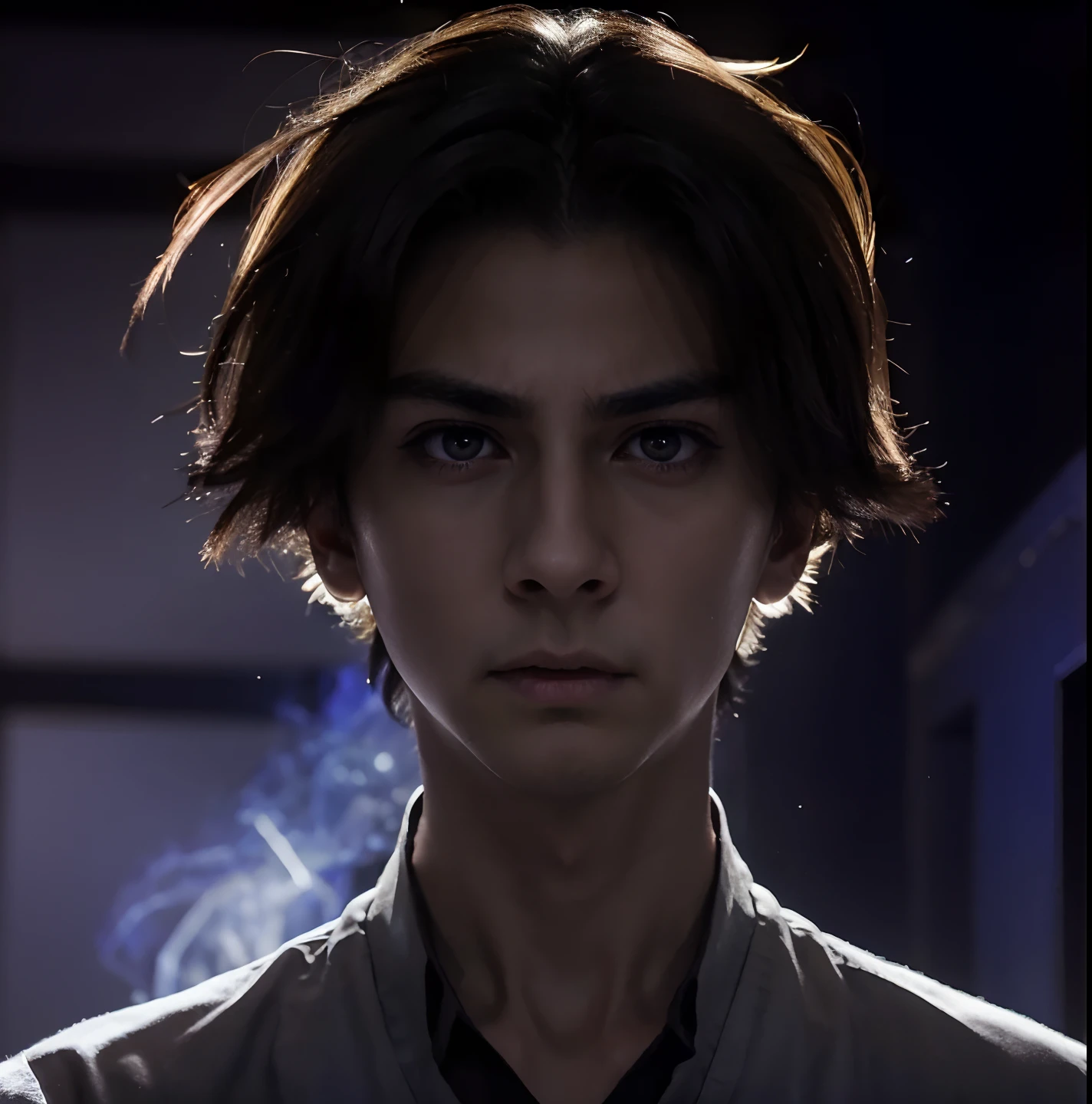 masterpiece, masterpiece, masterpiece, high quality, 1 boy, solo, male focus, yellow eyes, black light, from above, adult, 27 years old, dashing, dramatic expression, extreme expression, scary expression, expression dark, bottom view, intimidation, pressure, caution, kiyotaka Ayanokoji