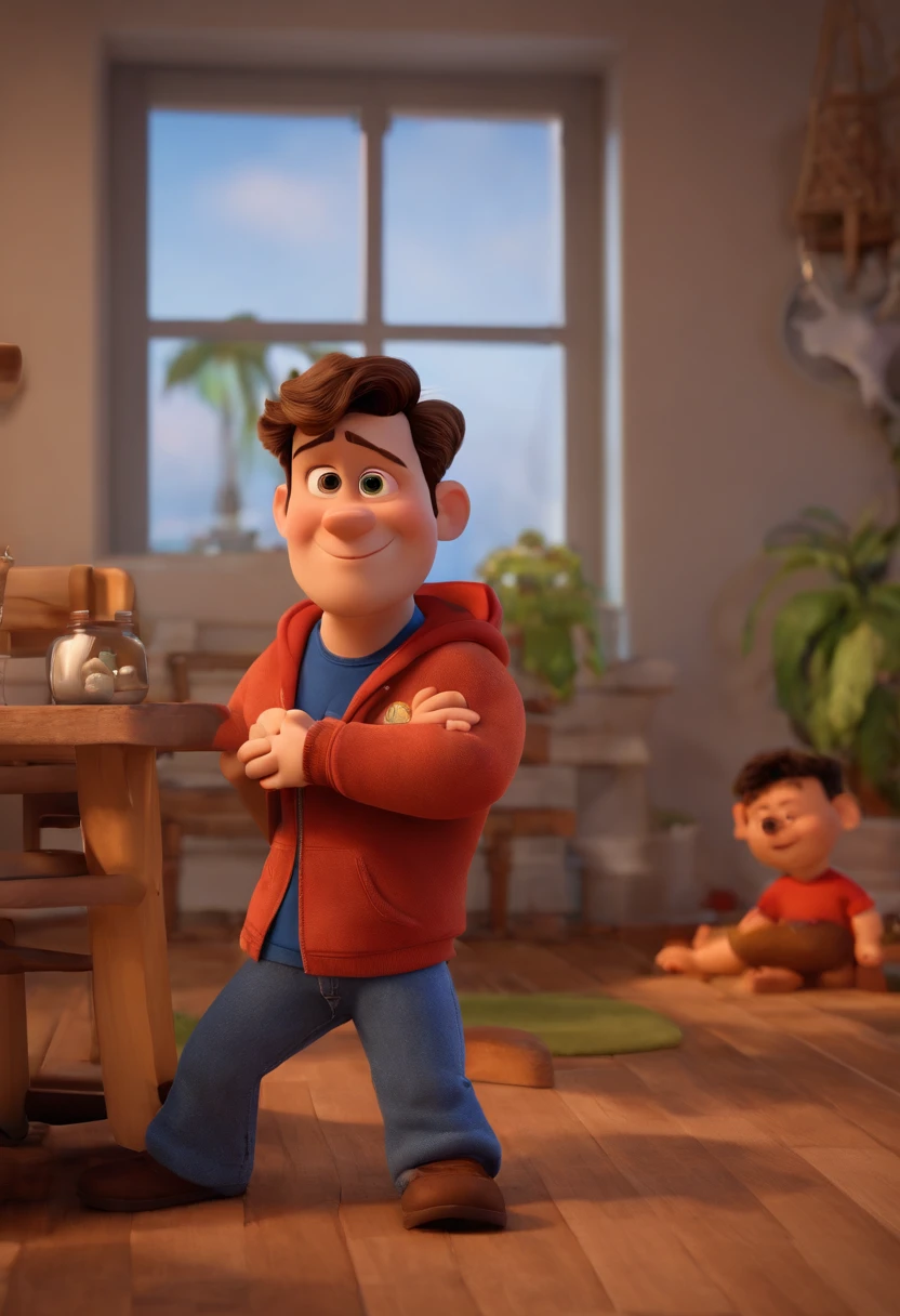 (Pixar 1.23 estilo) 1 homem ((parte superior do corpo frente, busto tiro)), solo, terno, moreno, tracksuit bonito, rapaz, homem 25 anos, playground, ((obra-prima, mais alta qualidade)), (composite lighting)
