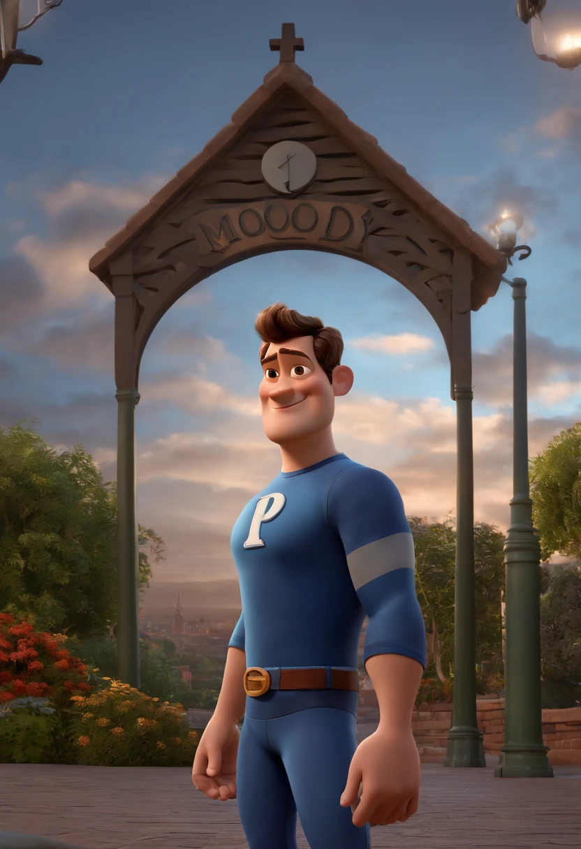 (Pixar 1.23 estilo) 1 homem ((parte superior do corpo frente, busto tiro)), solo, terno, moreno, tracksuit bonito, rapaz, homem 25 anos, playground, ((obra-prima, mais alta qualidade)), (composite lighting)