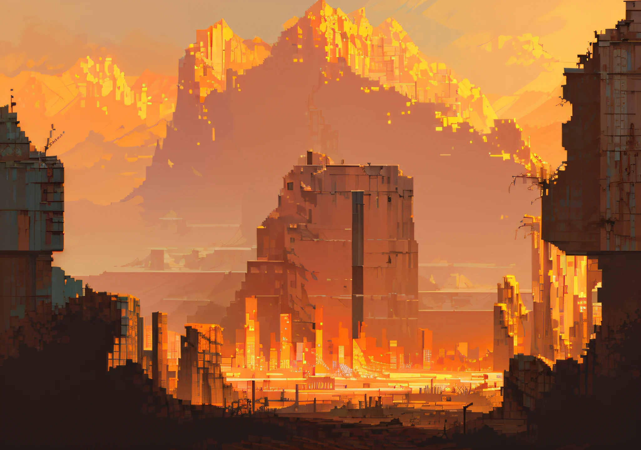 pixel art, a beautiful shot of a post apocalyptic wasteland, beautiful warm colors, amazing lighting, G Liulian art style, anime backgrounds, anime beautiful scene, Anime art wallpaper 4k, Anime art wallpaper 4 K, anime landscape wallpapers, Anime background art, Anime art wallpaper 8 K, Anime landscape concept art, Pixel art