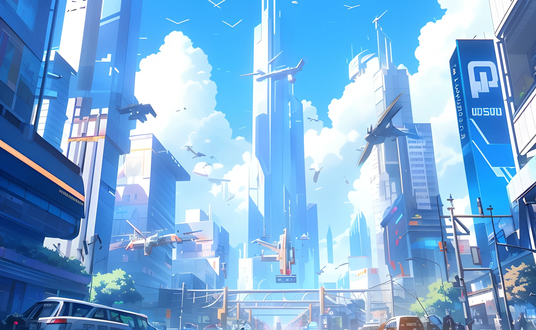 Anime City,There are a lot of people walking and cars on the street, anime style cityscape, urban concept art, Concept art wallpaper 4K, hd anime cityscape, Anime landscape concept art, Beautiful city of the future, Concept art 4K, concept art 4 k, concept art style, smooth digital concept art, Futuristic city landscape, Skyscrapers and drones
