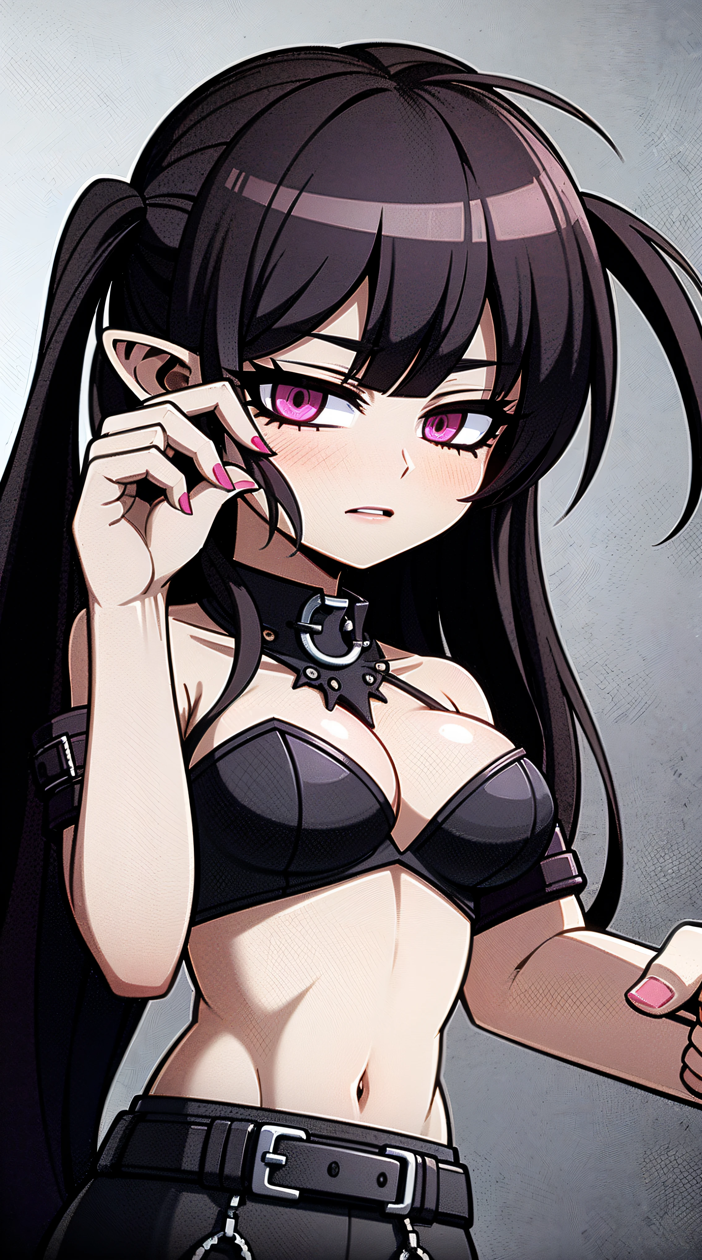 a close up of a person with a weird face and nails, gothic maiden anime girl, gothic - cyberpunk, cyberpunk horror style, gothic art style, detailed digital anime art, gothic art, demon anime girl, gothic girl face, anime style 4 k, dark art style, anime cyberpunk art, gothic aesthetic, 1 7 - - old me goth girl, gothic horror vibes