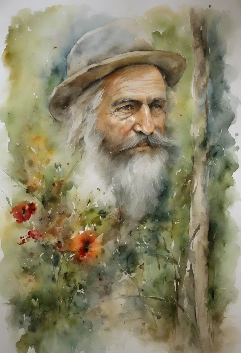 sage, vieux, barbe blanc, visage, reele