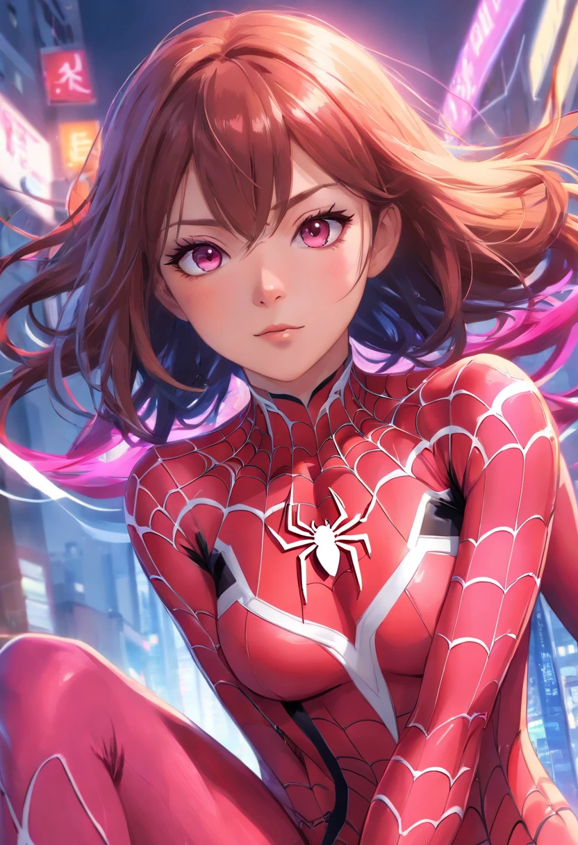(spider woman),pink and white suit colors,(best quality,4k,8k,highres,masterpiece:1.2),(realistic,photorealistic,photo-realistic:1.37),ultra-detailed,portrait,sharp focus,professional,vivid colors,(HDR:1.1),detailed eyes,beautiful detailed lips,long eyelashes,11 arms,bright lighting