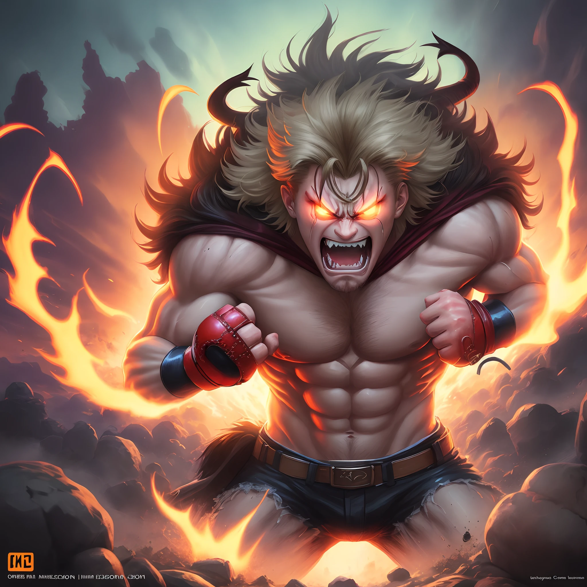 Make an album cover of Ken Carson fighting demons in anime style art.