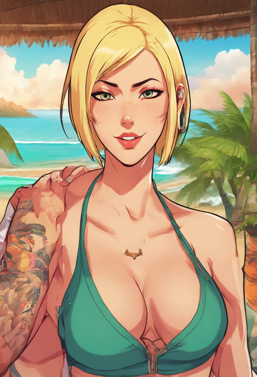 samui from naruto anime character big tits blonde girl short hair bob haircut