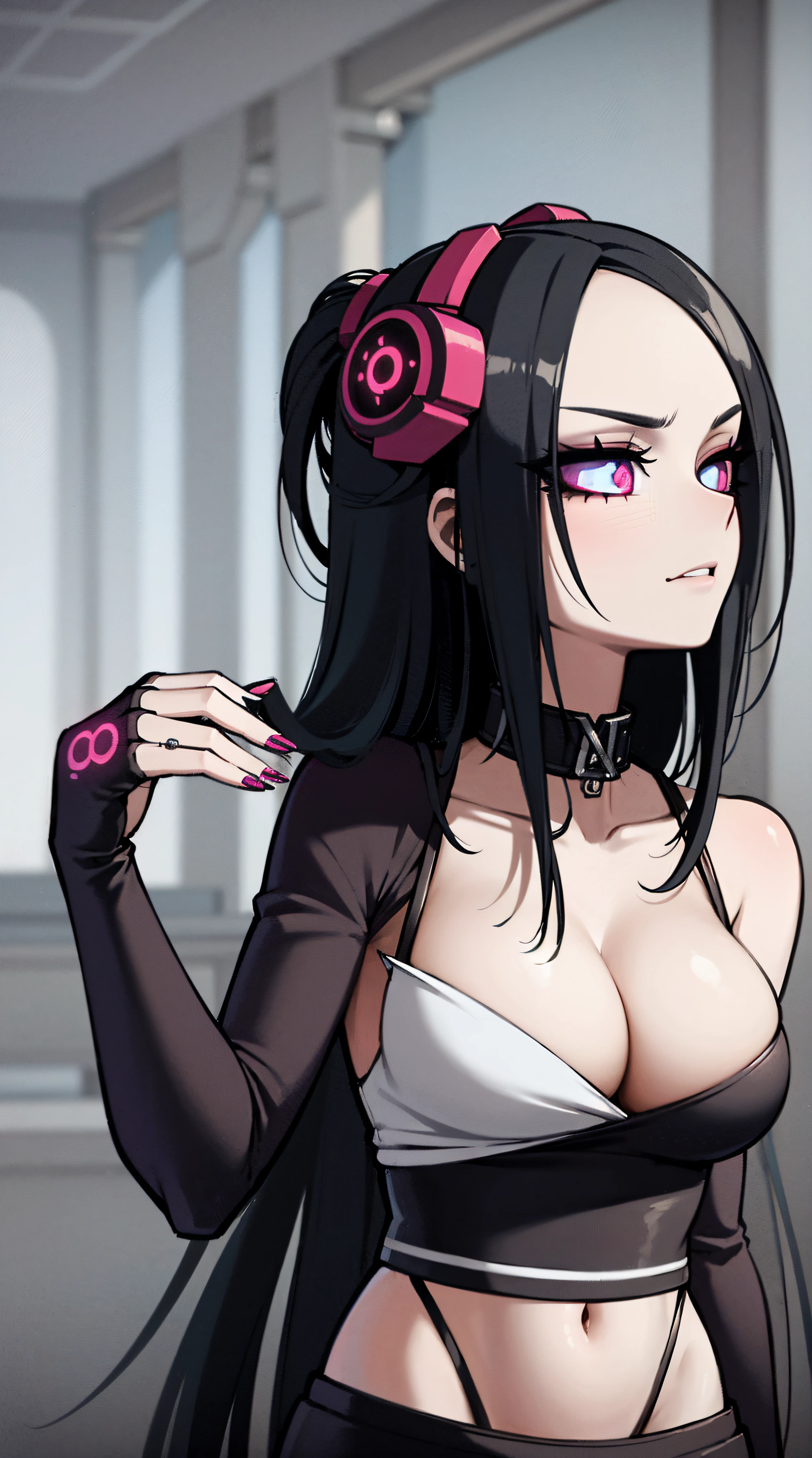 a close up of a person with a weird face and nails, gothic maiden anime girl, gothic - cyberpunk, cyberpunk horror style, gothic art style, detailed digital anime art, gothic art, demon anime girl, gothic girl face, anime style 4 k, dark art style, anime cyberpunk art, gothic aesthetic, 1 7 -  - old me goth girl, gothic horror vibes