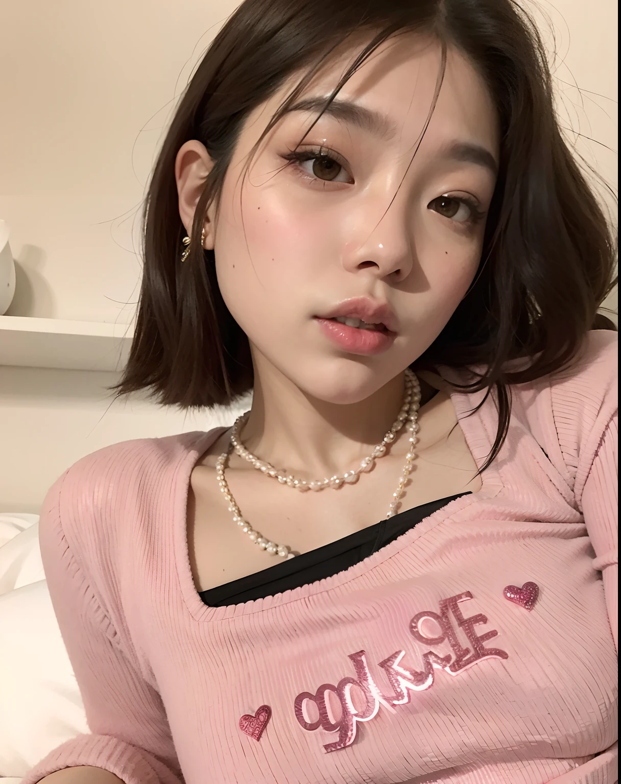 Araffe girl with a pearl necklace and a pink shirt, menina coreana, jennie blackpink, Ulzzang, Asian girl, Heonhwa Choe, young asian girl, Jaeyeon Nam, 19-year-old girl, Dom Yunjoo, young cute wan asian face, foto de perfil, Parque Ji-min, linda mulher coreana jovem, Parque Roseanne do Blackpink